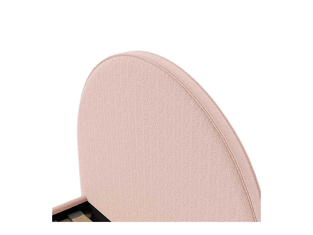 Pack Lit coffre 140x200cm Tête Demi-Lune + 2 Poufs Tissu Bouclé Rose - CONNIE