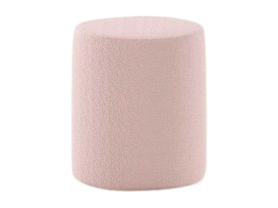Pack Lit coffre 140x200cm Tête Demi-Lune + 2 Poufs Tissu Bouclé Rose - CONNIE