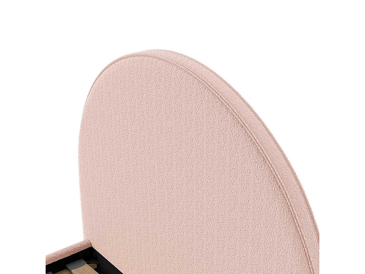 Pack Lit coffre 140x200cm Tête Demi-Lune + 2 Poufs Tissu Bouclé Rose - CONNIE