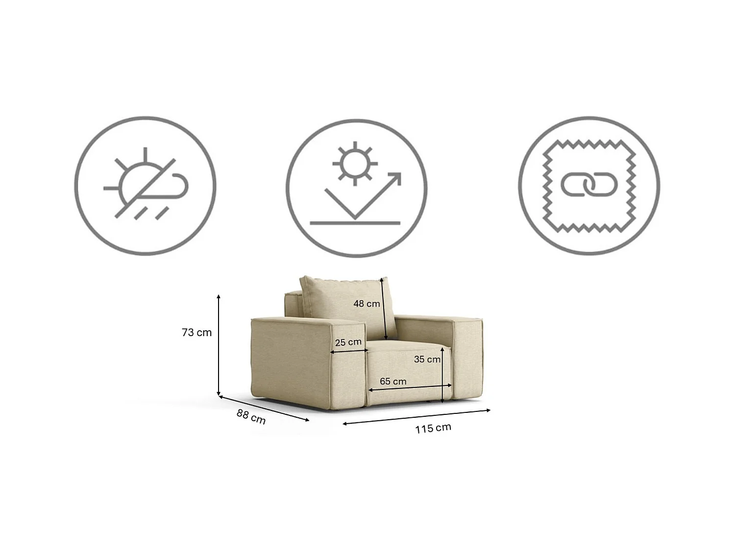 Gartenmöbel Sessel SONNE, Stoff ARTIKEL, Beige