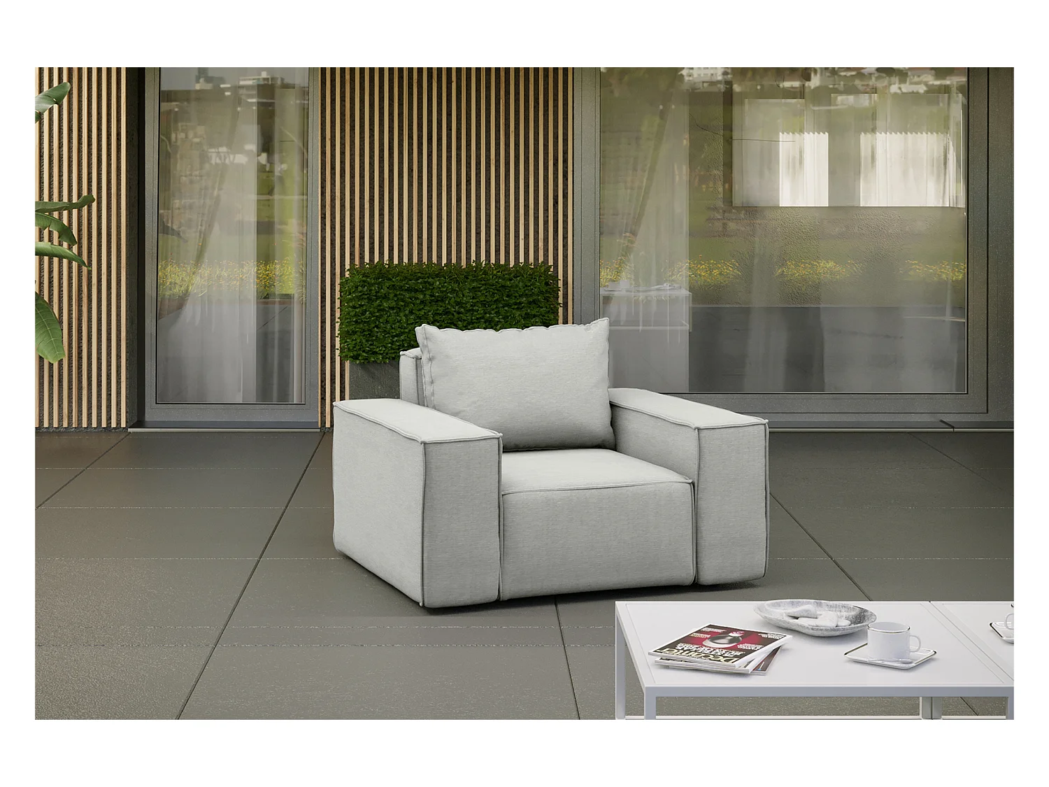 Gartenmöbel Sessel SONNE, Stoff ARTIKEL, Hellgrau