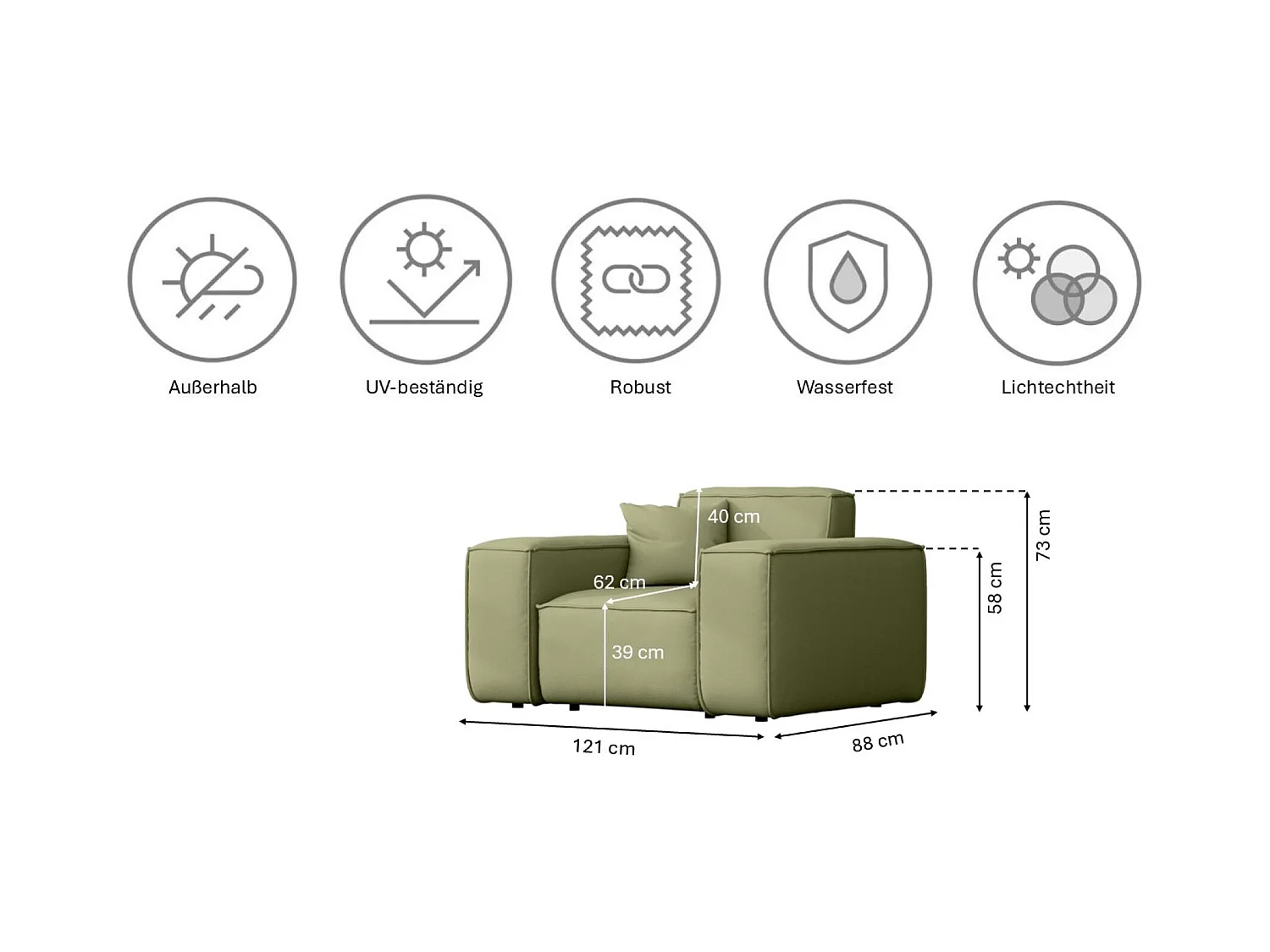 Salon de jardin fauteuil MALIBU, tissu ODYSSEY, vert clair