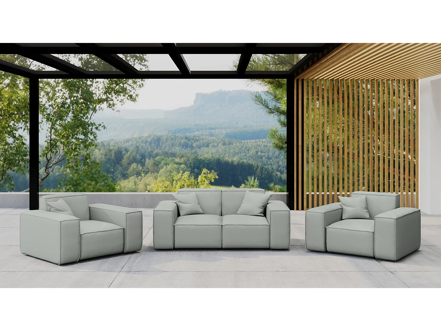 Tuinmeubelset 2+1+1 MALIBU, stof ODYSSEY, lichtgrijs