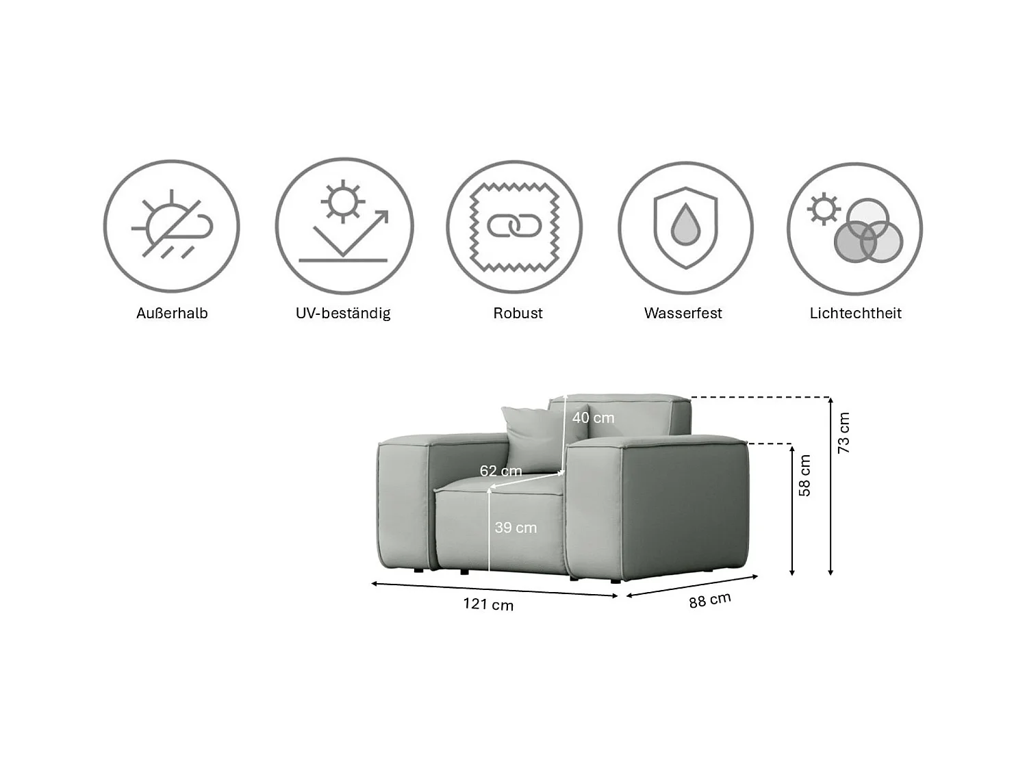 Tuinmeubelset 2+1+1 MALIBU, stof ODYSSEY, lichtgrijs