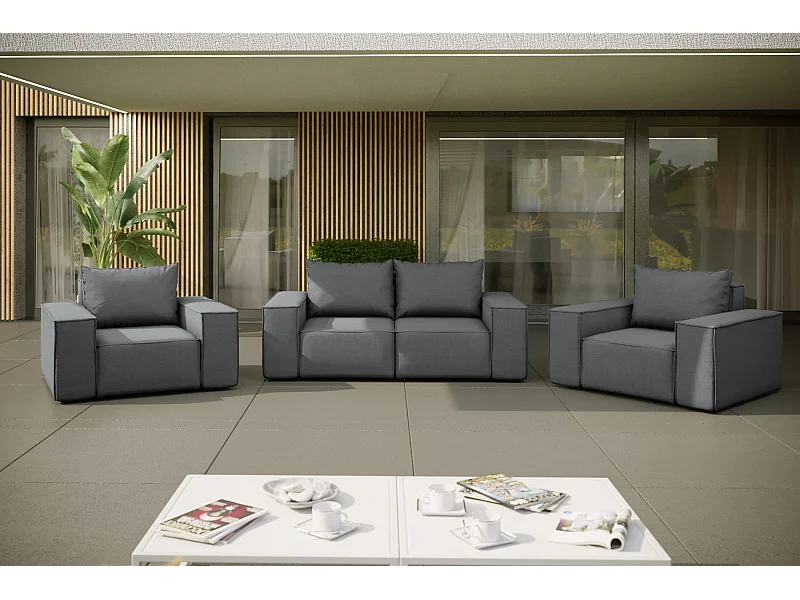 Salon de jardin 2+1+1 SUN, tissu ARTICLE, gris