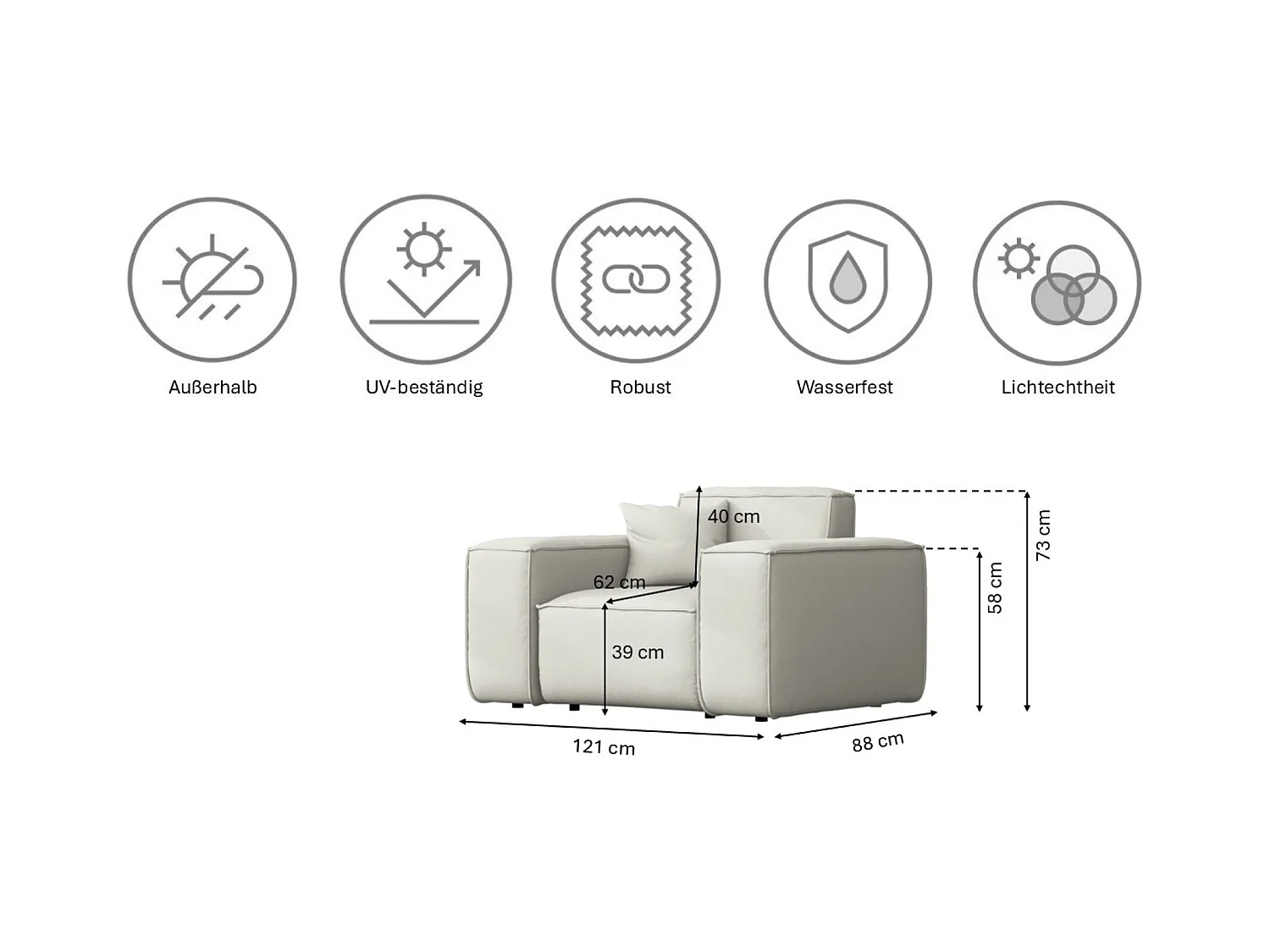 Salon de jardin fauteuil MALIBU, tissu ODYSSEY, crème