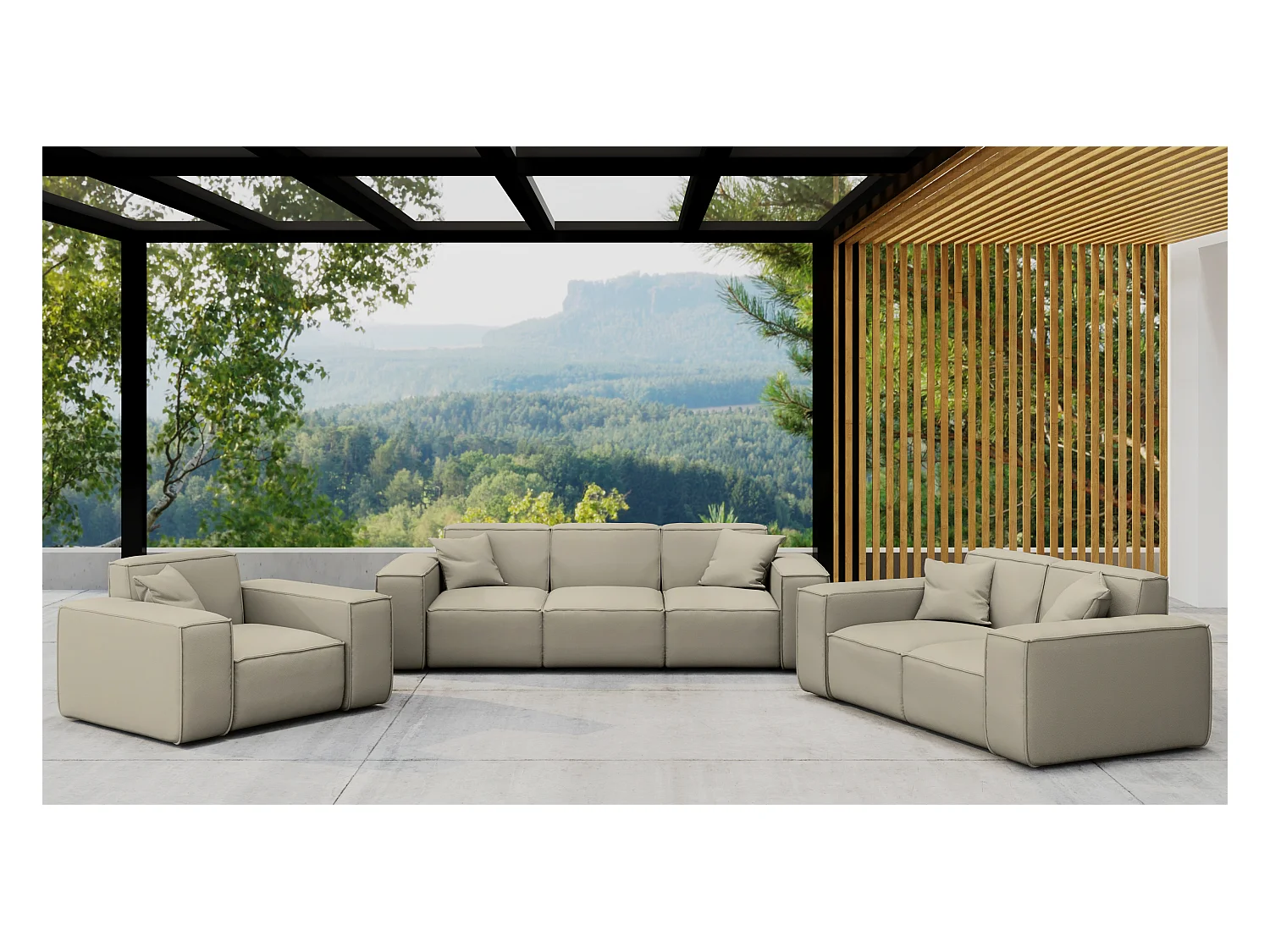 Salon de jardin 3+2+1 MALIBU, tissu ODYSSEY, beige foncé