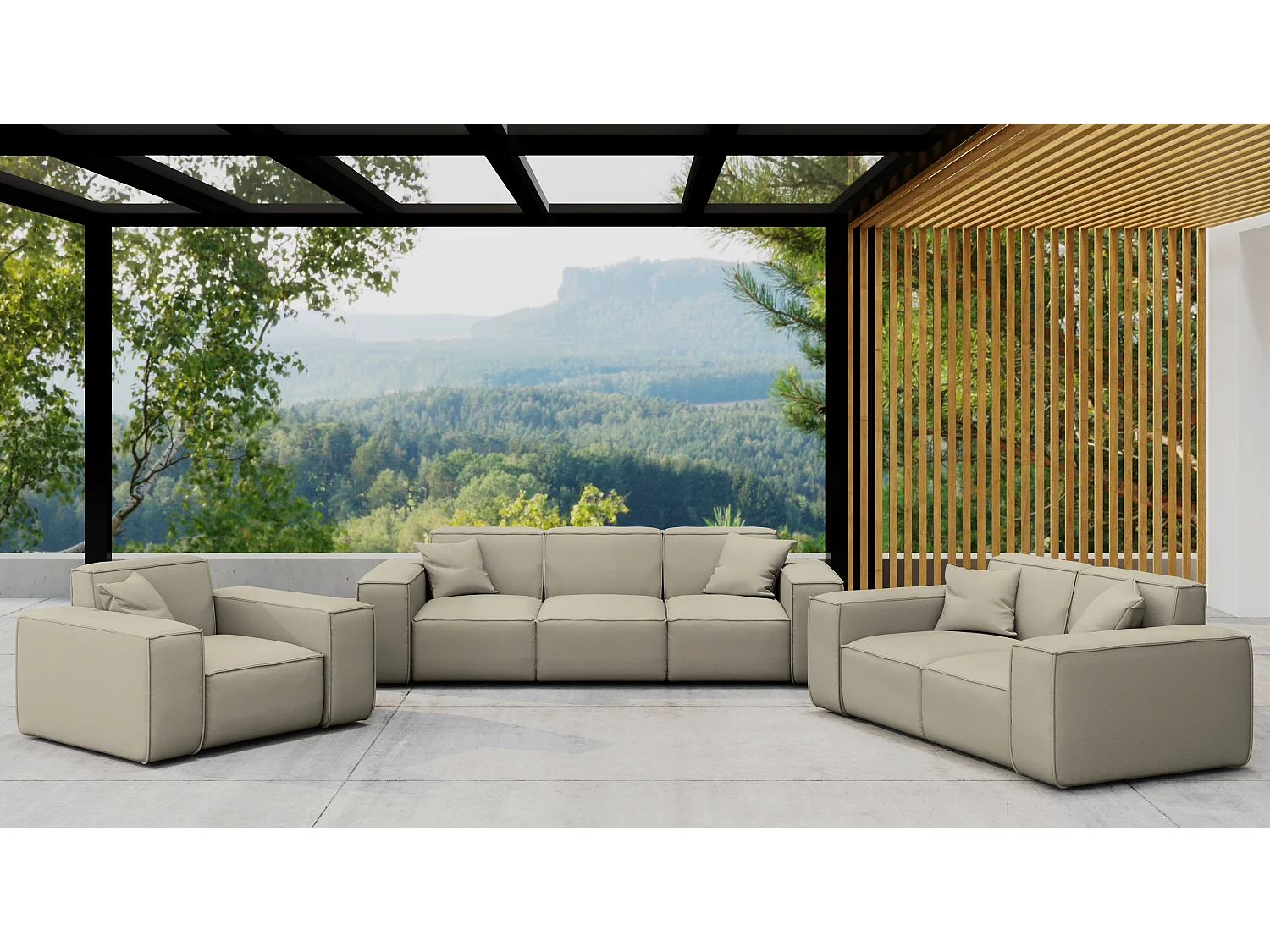 Salon de jardin 3+2+1 MALIBU, tissu ODYSSEY, beige foncé