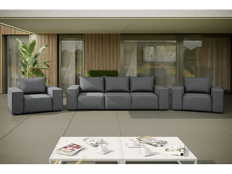 Salon de jardin 3+1+1 SUN, tissu ARTICLE, gris