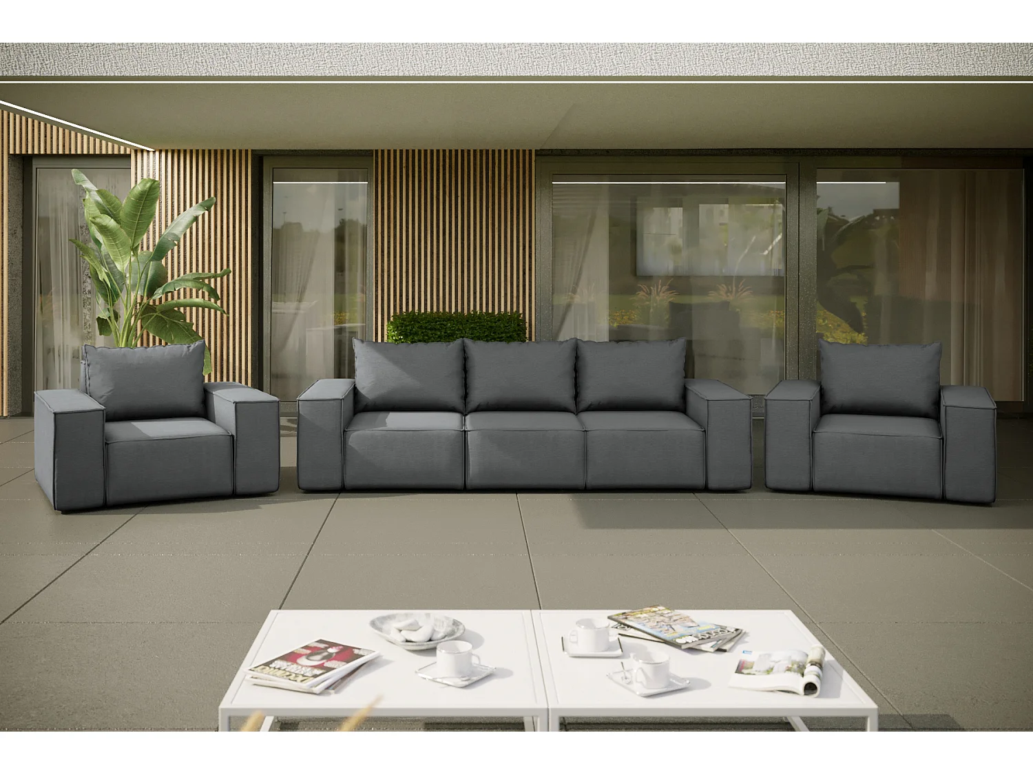 Salon de jardin 3+1+1 SUN, tissu ARTICLE, gris