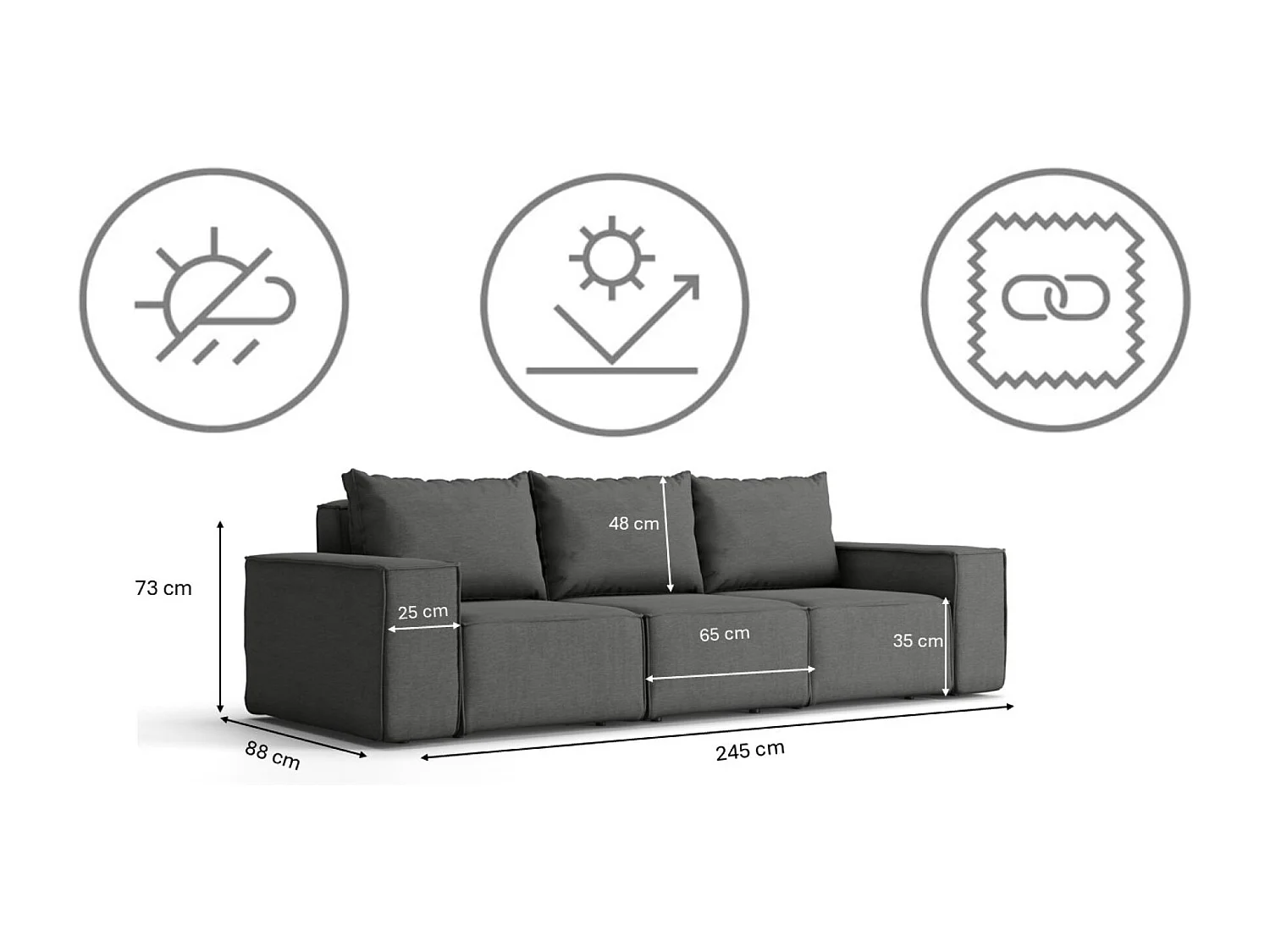 Salon de jardin 3+1+1 SUN, tissu ARTICLE, gris
