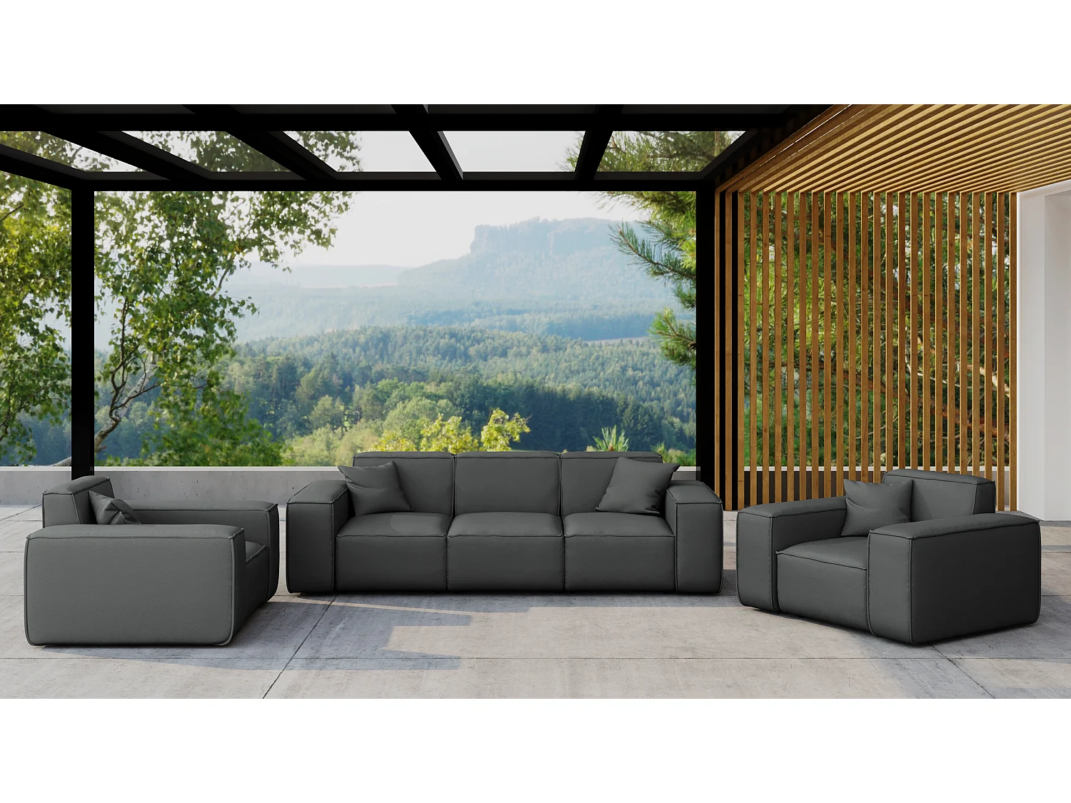 Salon de jardin 3+1+1 MALIBU, tissu ODYSSEY, anthracite