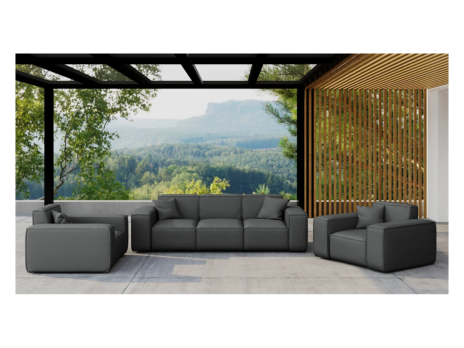 Gartenmöbel Set 3+1+1 MALIBU, Stoff ODYSSEY, Anthrazit