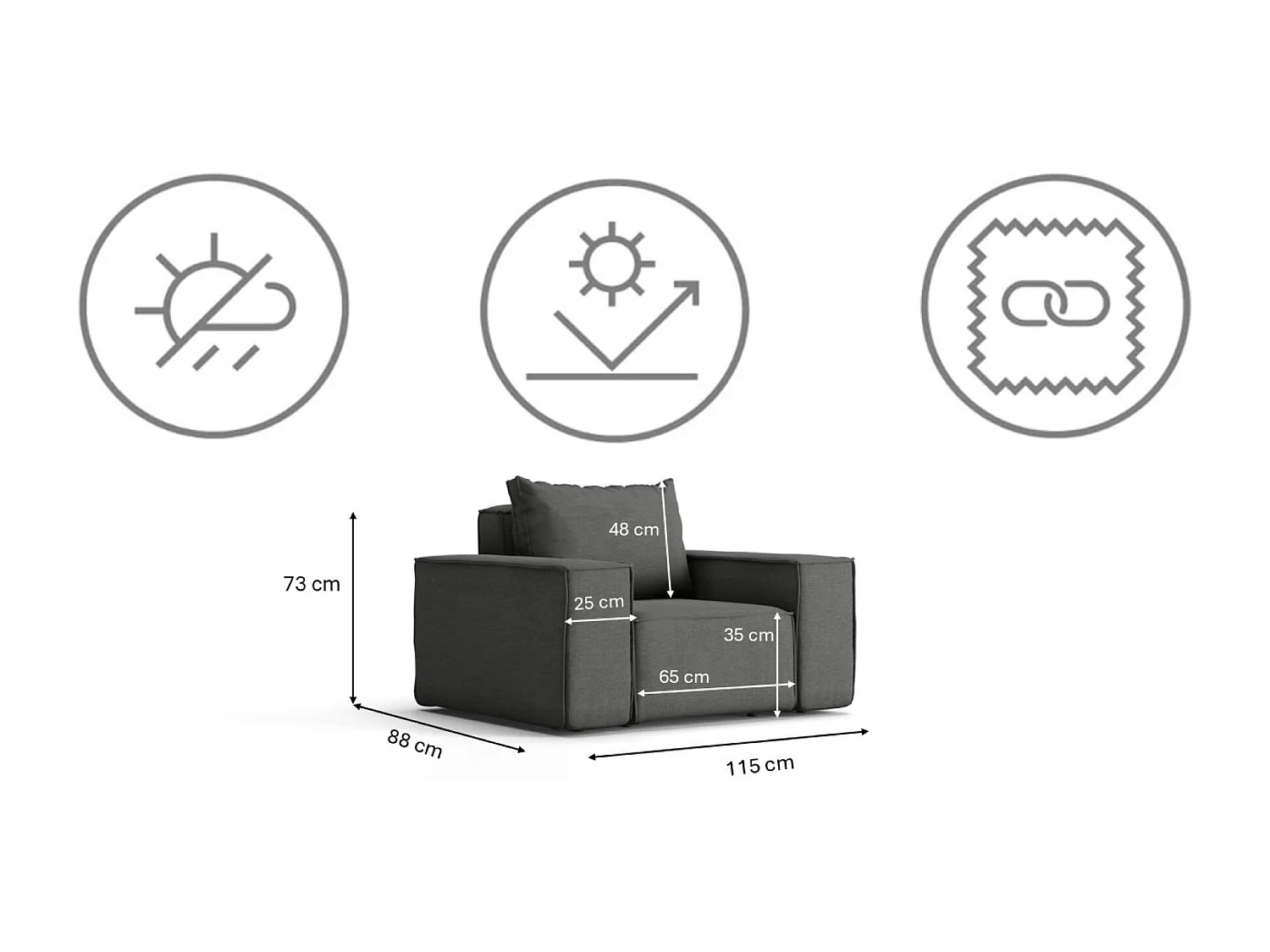 Fauteuil de jardin SONNE, tissu ARTICLE, gris