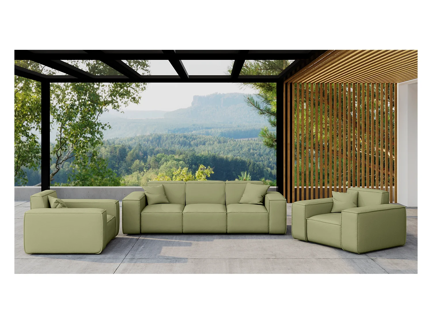 Salon de jardin 3+1+1 MALIBU, tissu ODYSSEY, vert clair