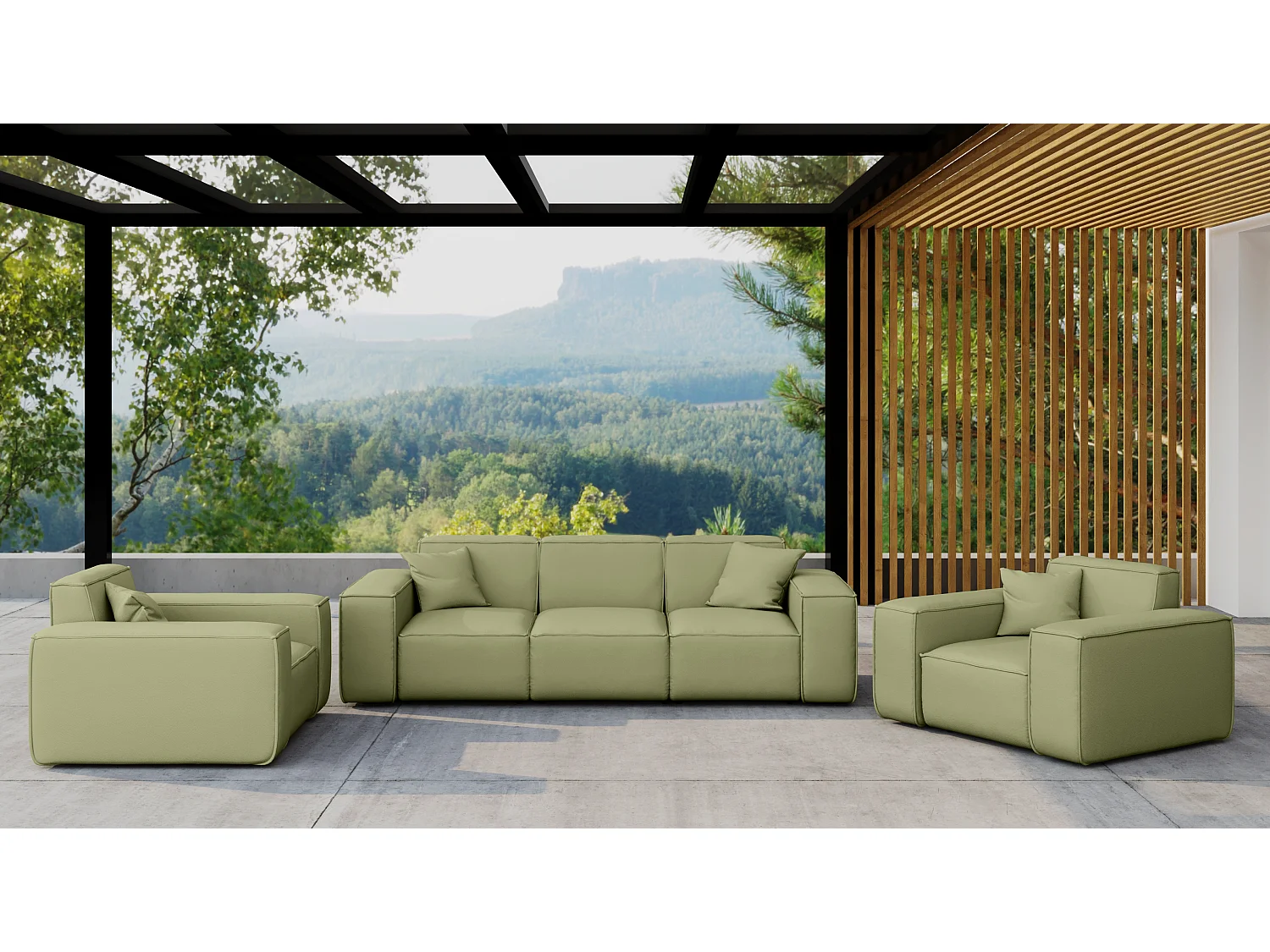 Gartenmöbel Set 3+1+1 MALIBU, Stoff ODYSSEY, Hellgrün