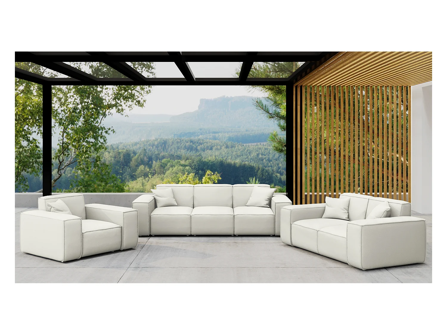 Gartenmöbel Set 3+2+1 MALIBU, Stoff ODYSSEY, Creme