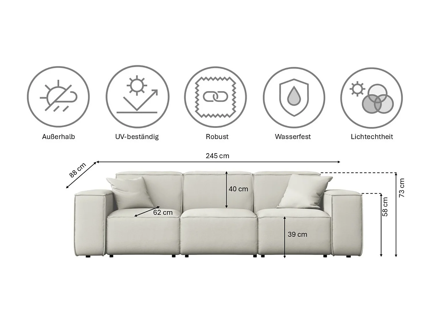 Salon de jardin 3+2+1 MALIBU, tissu ODYSSEY, crème