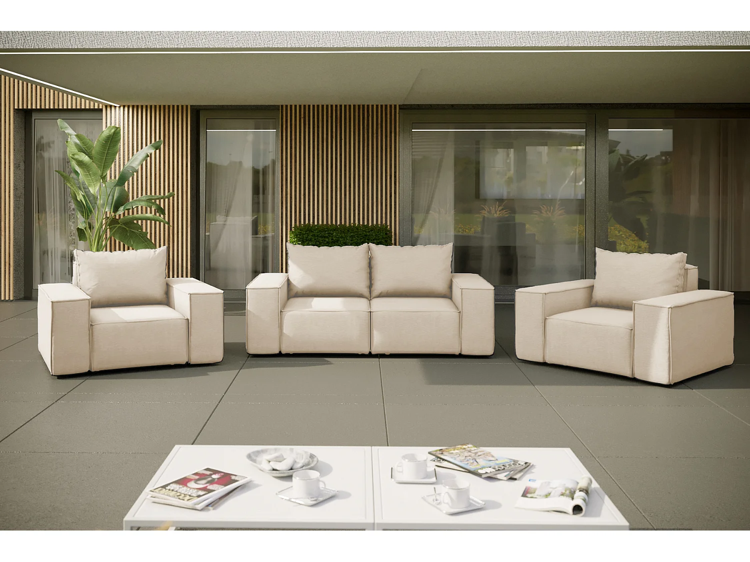 Salon de jardin 2+1+1 SUN, tissu ARTICLE, beige