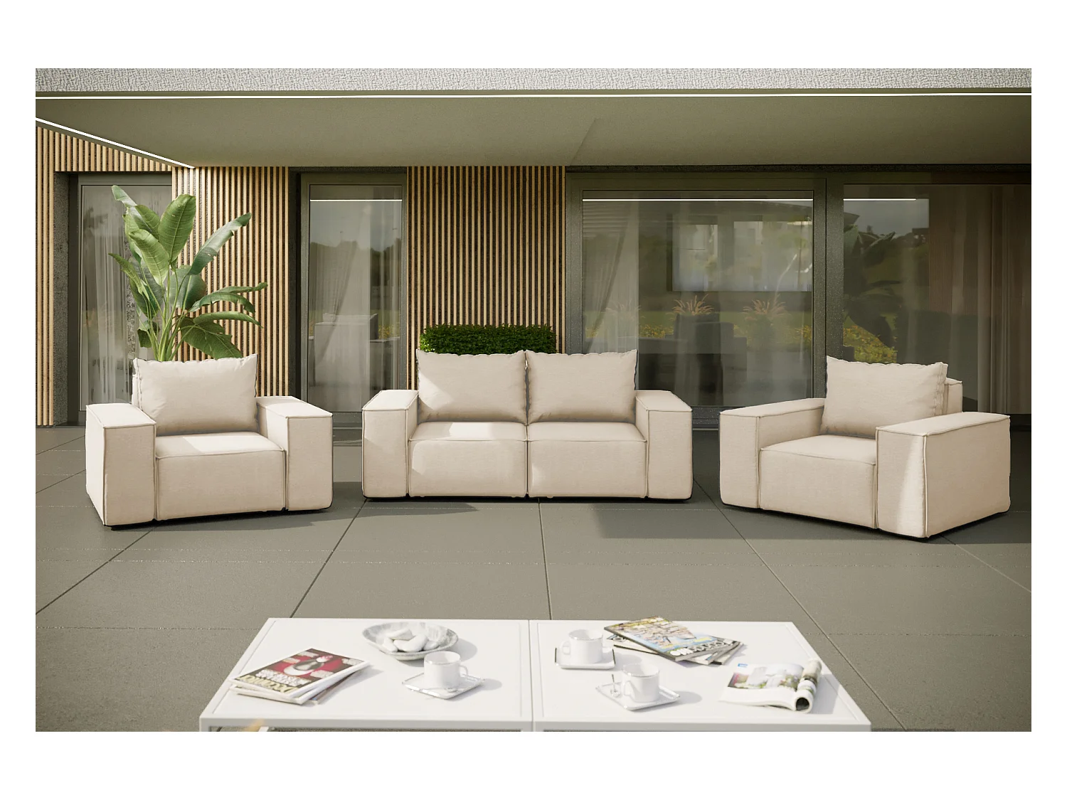 Gartenmöbel Set 2+1+1 SONNE, Stoff ARTIKEL, Beige