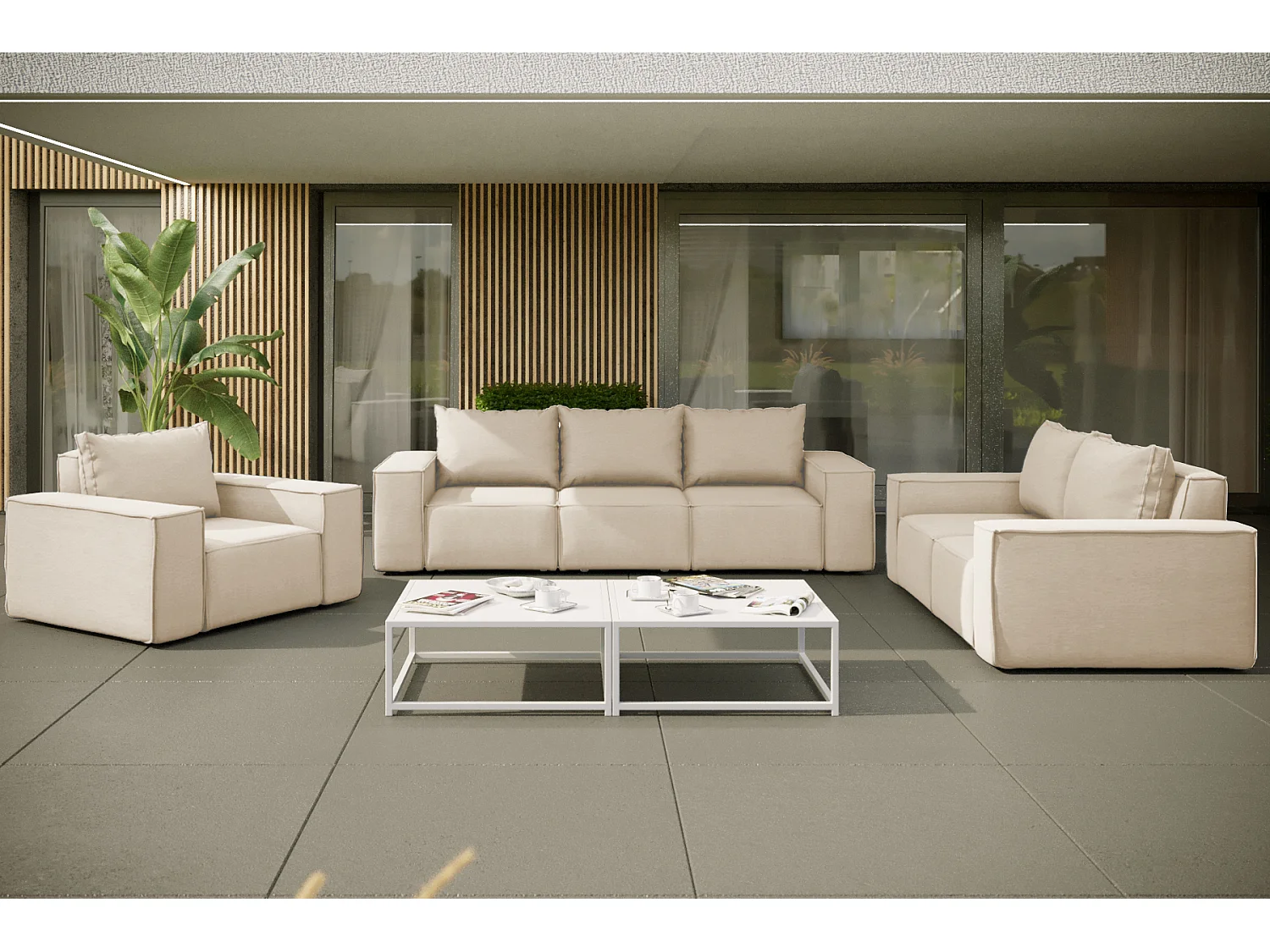 Tuinmeubelset 3+2+1 SONNE, stof ARTICLE, beige