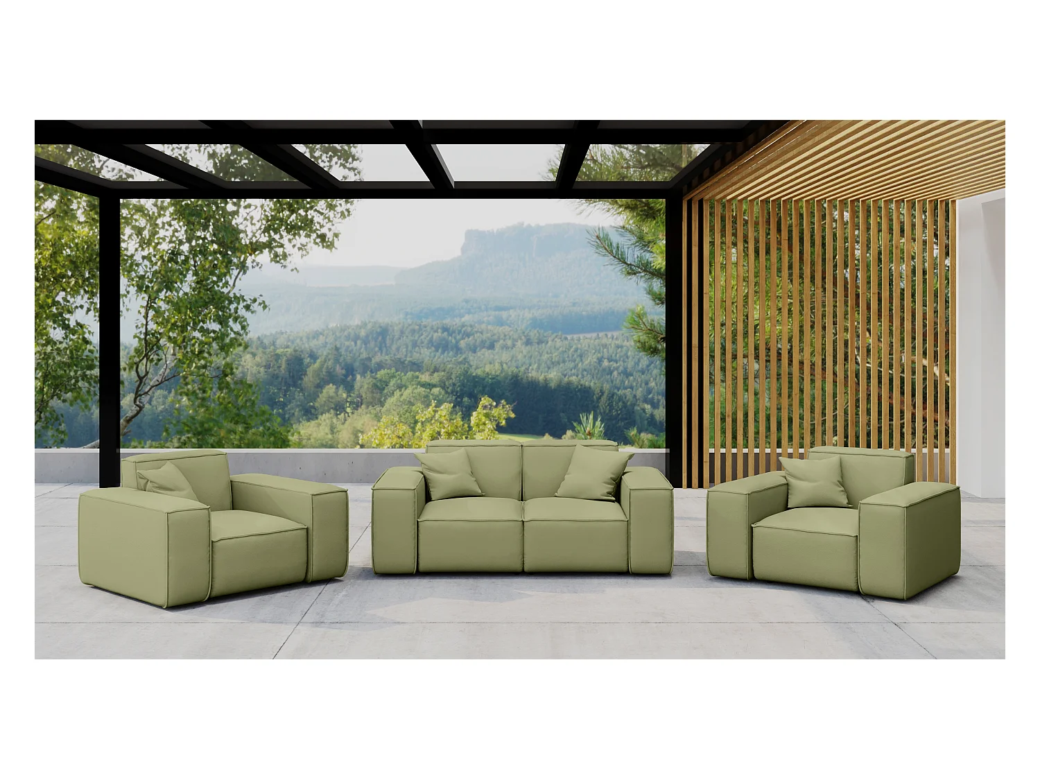 Tuinmeubelset 2+1+1 MALIBU, stof ODYSSEY, lichtgroen