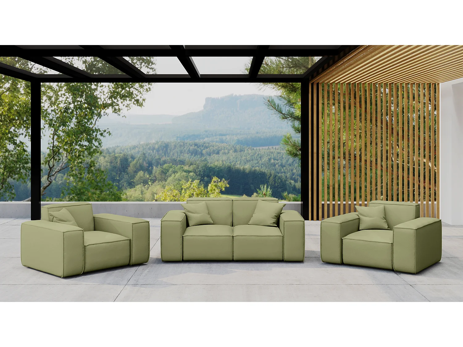 Salon de jardin 2+1+1 MALIBU, tissu ODYSSEY, vert clair