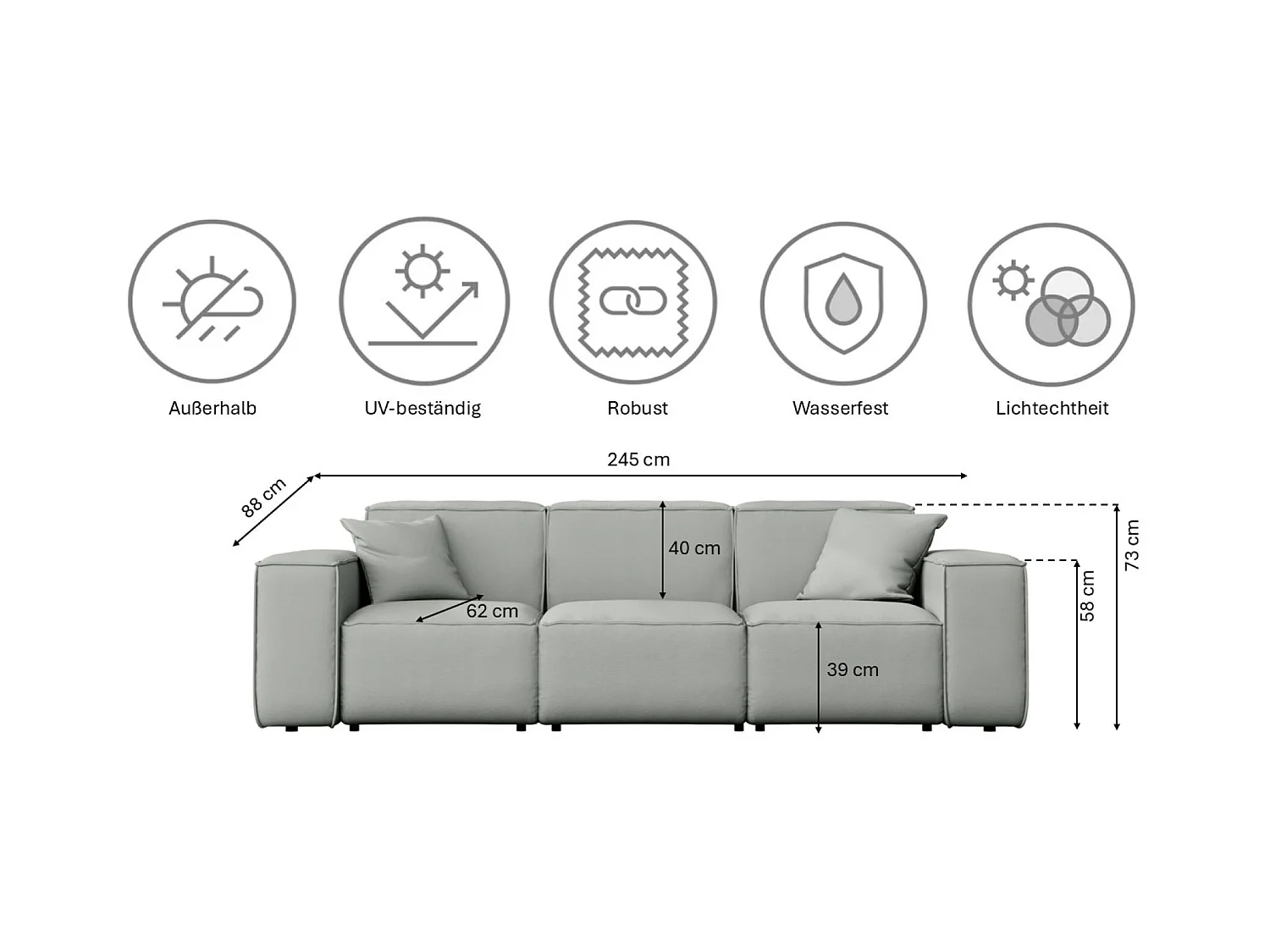 Salon de jardin 3+1+1 MALIBU, tissu ODYSSEY, gris clair