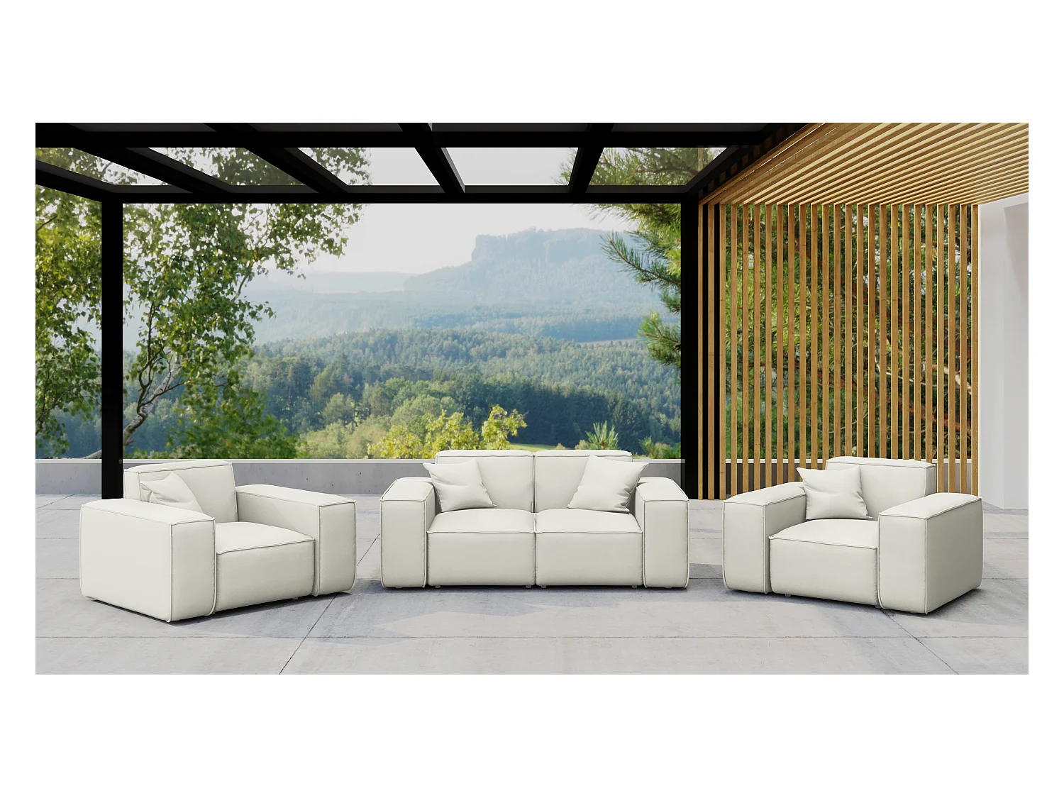 Tuinmeubelset 2+1+1 MALIBU, stof ODYSSEY, crème