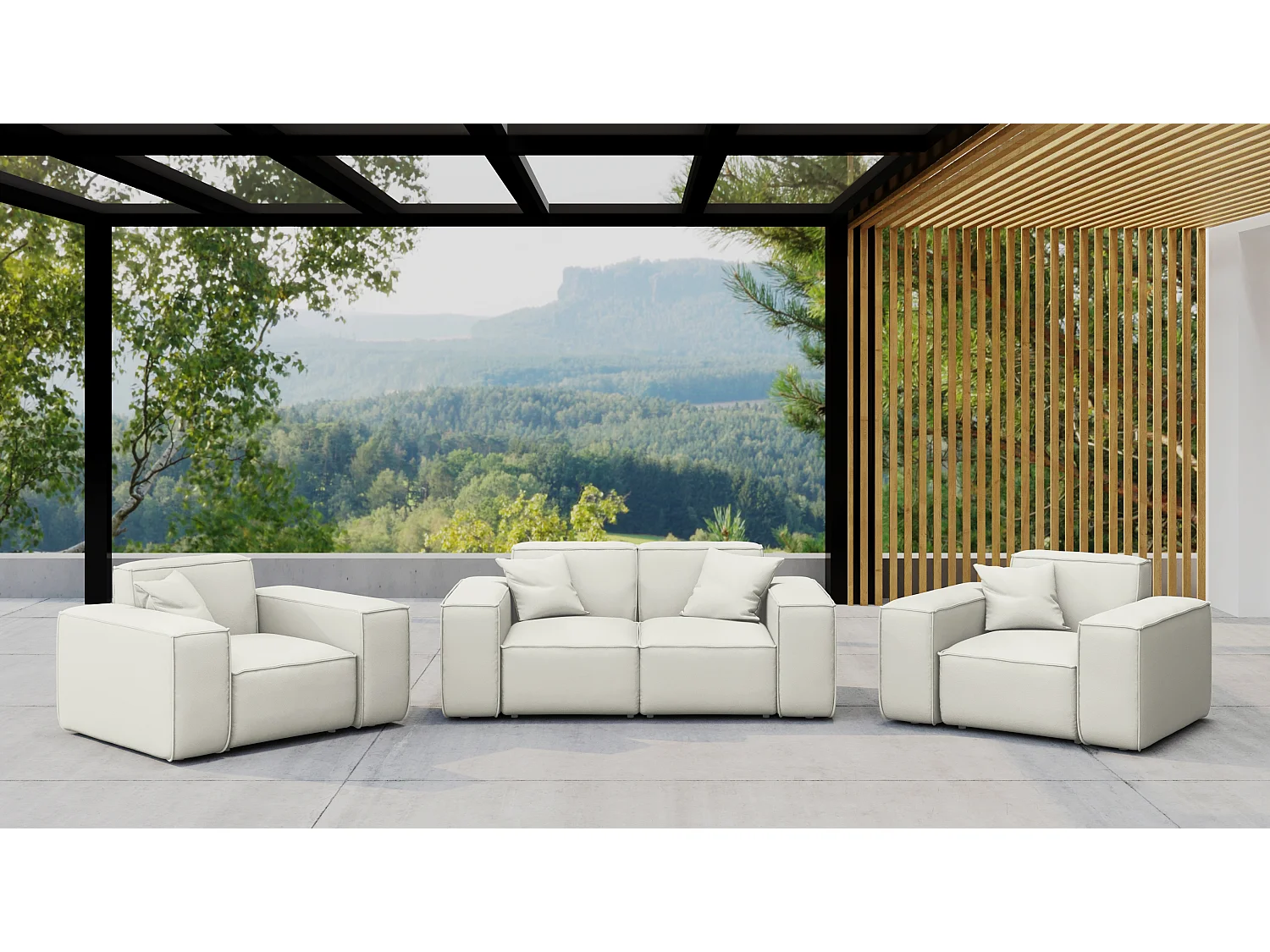 Salon de jardin 2+1+1 MALIBU, tissu ODYSSEY, crème