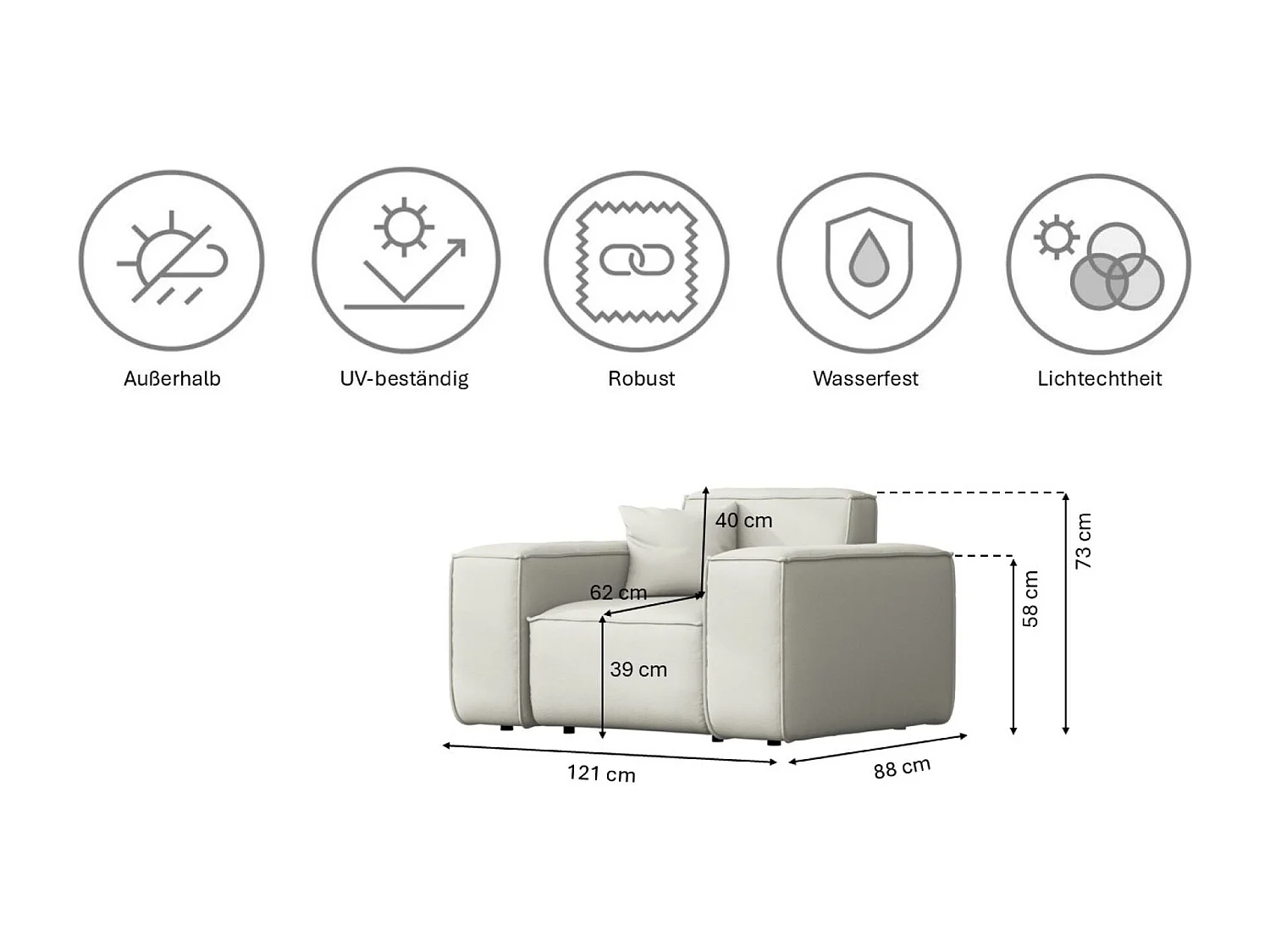 Gartenmöbel Set 3+1+1 MALIBU, Stoff ODYSSEY, Creme