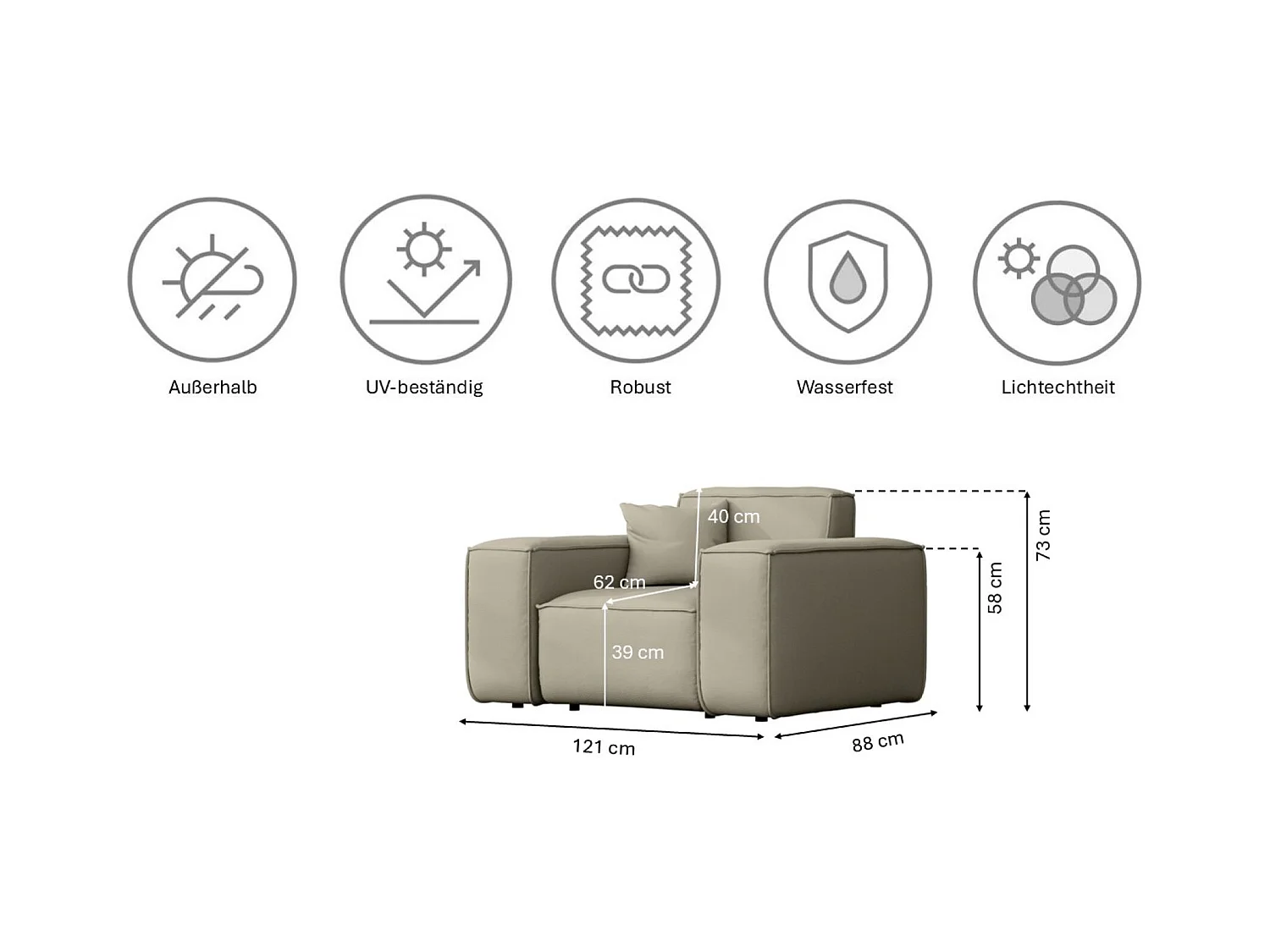 Tuinmeubelset 2+1+1 MALIBU, stof ODYSSEY, donkerbeige
