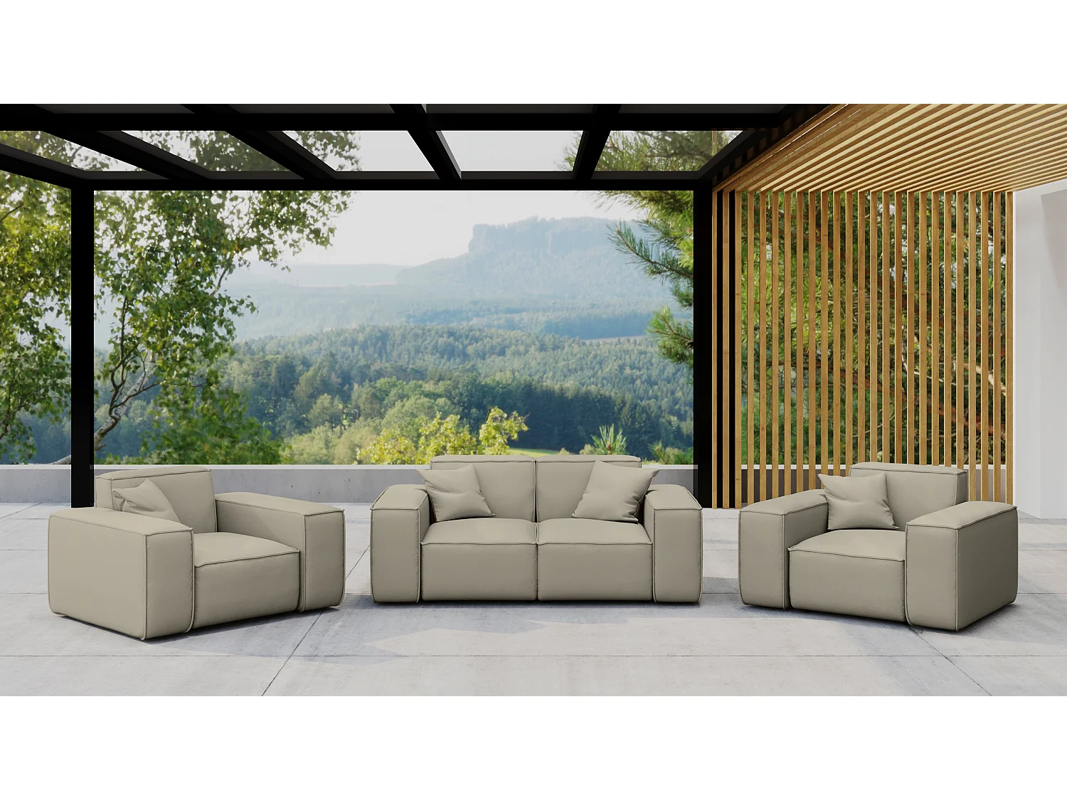 Salon de jardin 2+1+1 MALIBU, tissu ODYSSEY, beige foncé