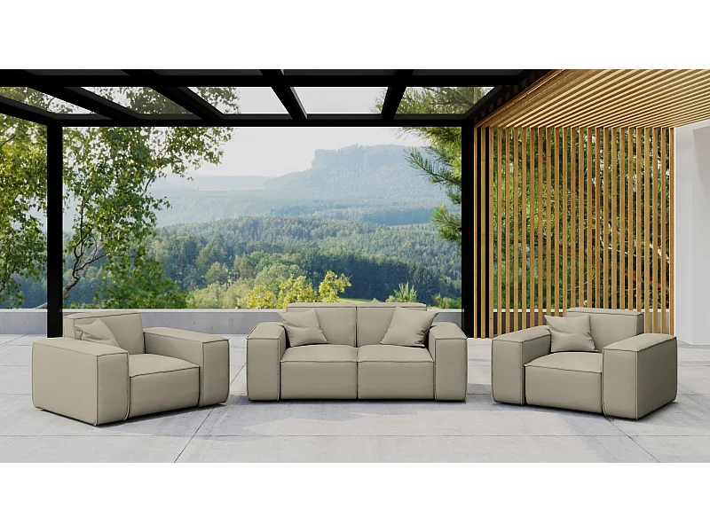 Salon de jardin 2+1+1 MALIBU, tissu ODYSSEY, beige foncé