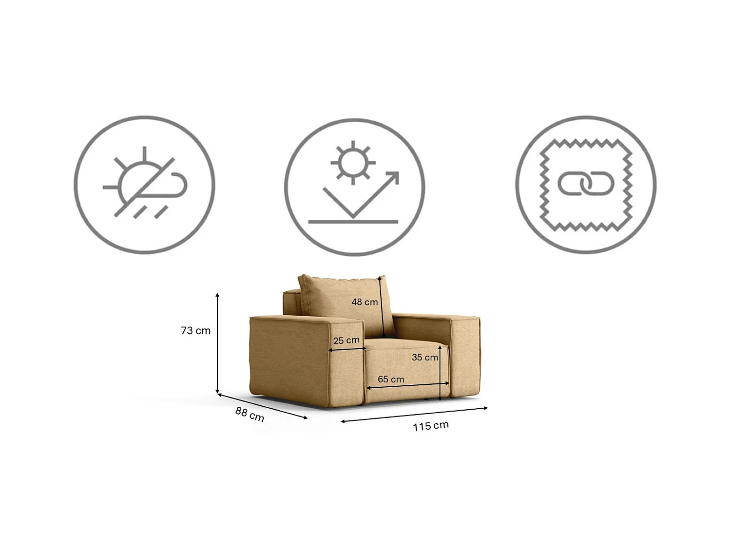 Salon de jardin 2+1+1 SUN, tissu ARTICLE, Cappuccino
