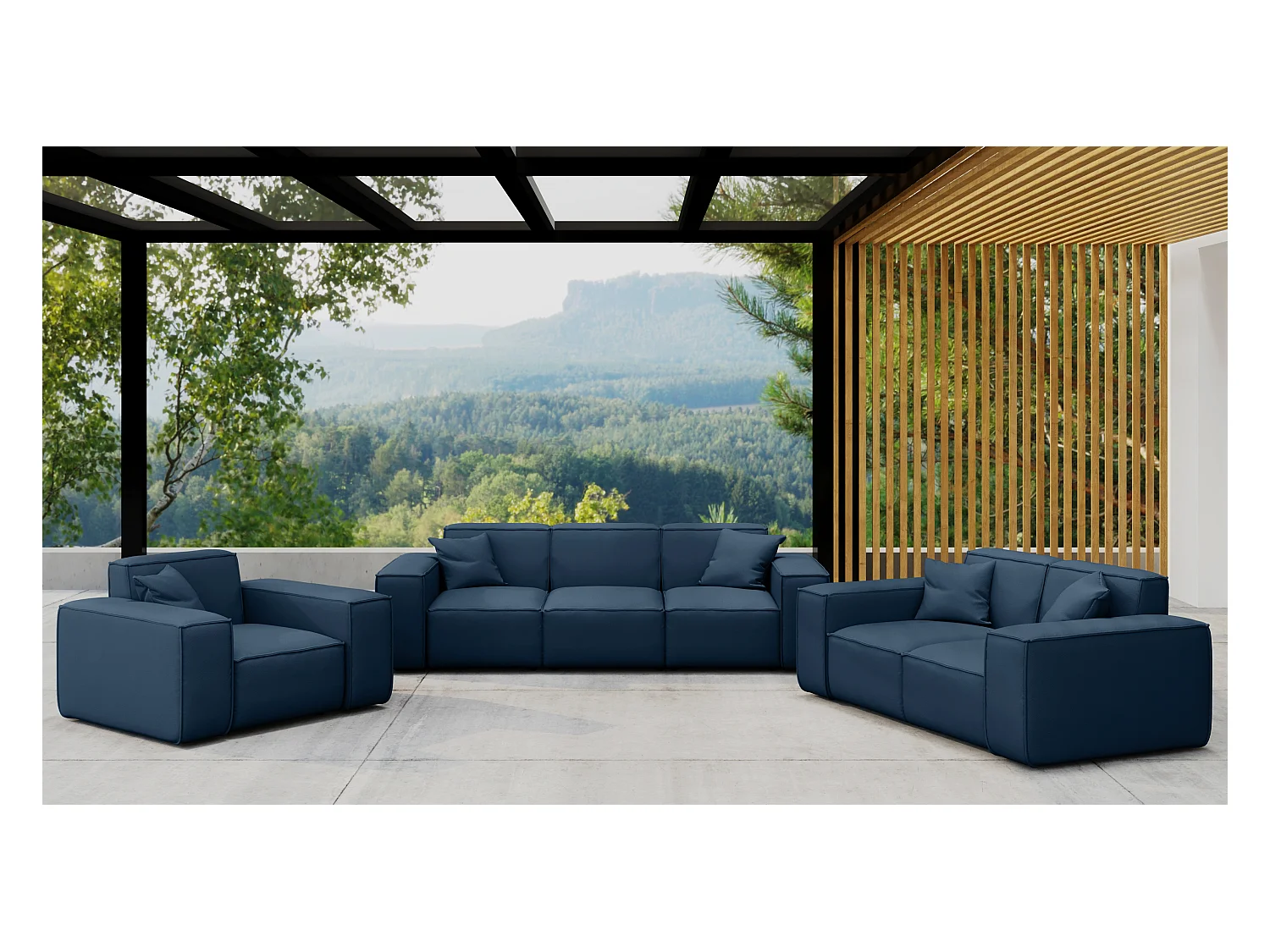 Salon de jardin 3+2+1 MALIBU, tissu ODYSSEY, bleu marine