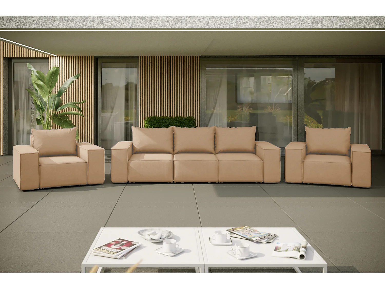 Salon de jardin 3+1+1 SUN, tissu ARTICLE, Cappuccino