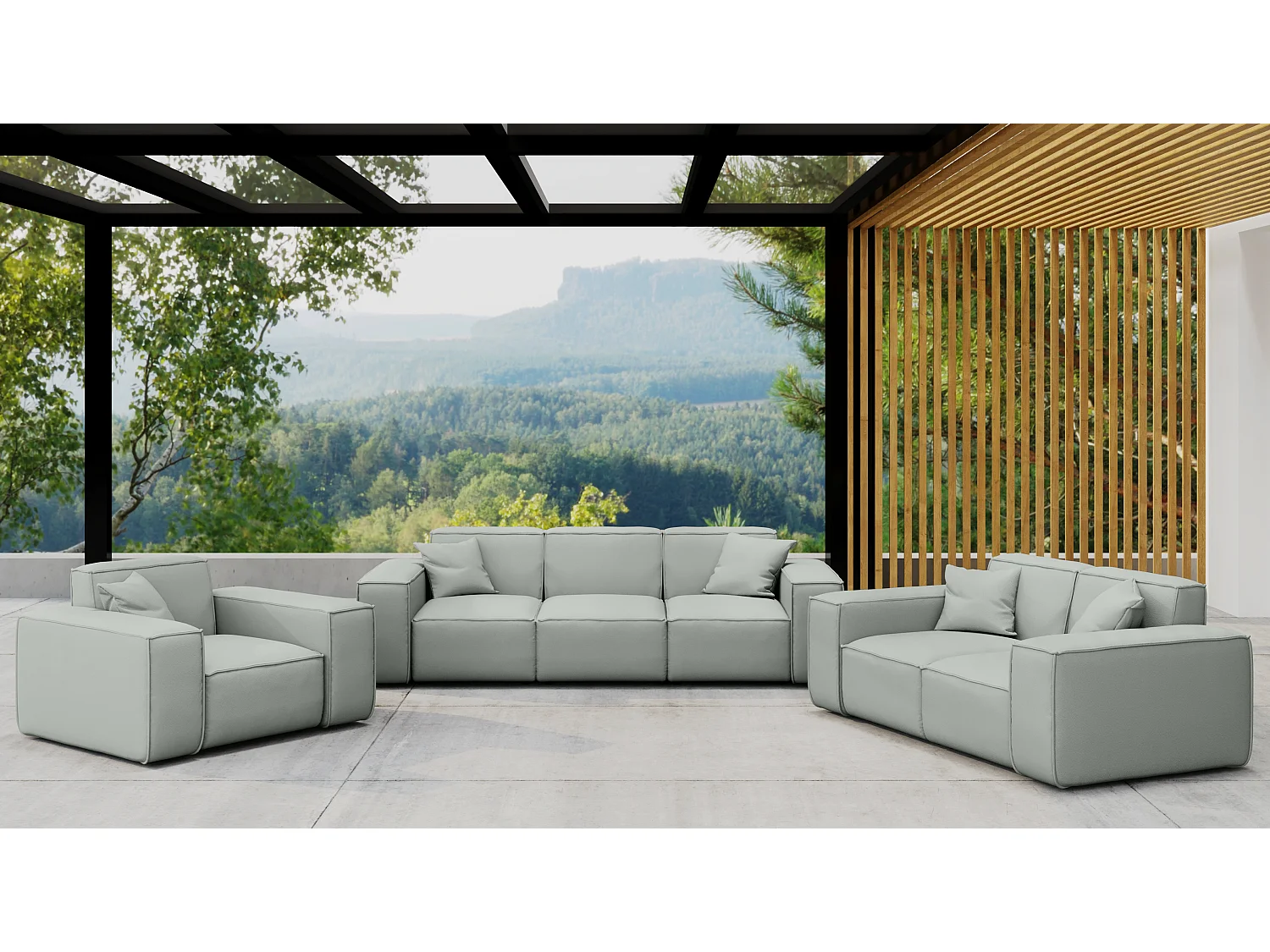 Salon de jardin 3+2+1 MALIBU, tissu ODYSSEY, gris clair
