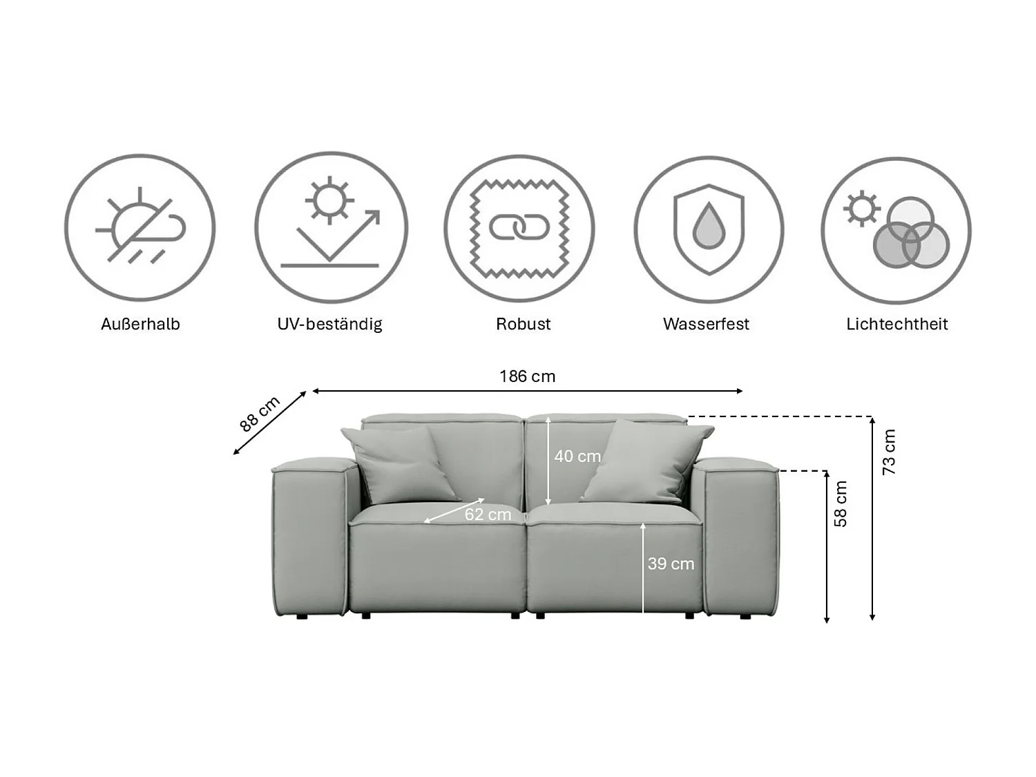 Set di mobili da giardino 3+2+1 MALIBU, tessuto ODYSSEY, grigio chiaro