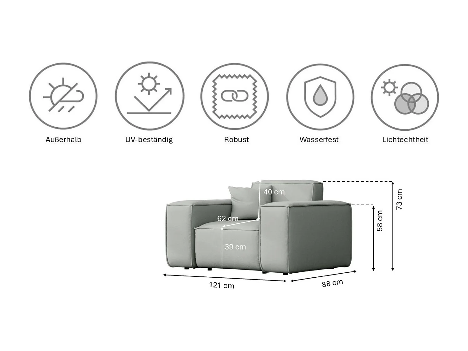 Set di mobili da giardino 3+2+1 MALIBU, tessuto ODYSSEY, grigio chiaro