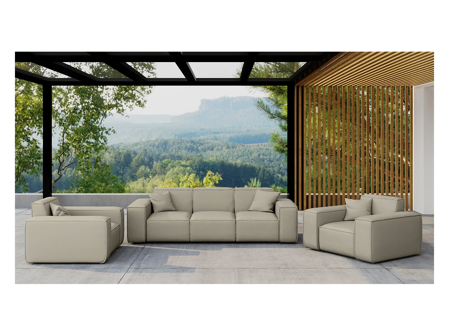 Gartenmöbel Set 3+1+1 MALIBU, Stoff ODYSSEY, Dunkelbeige