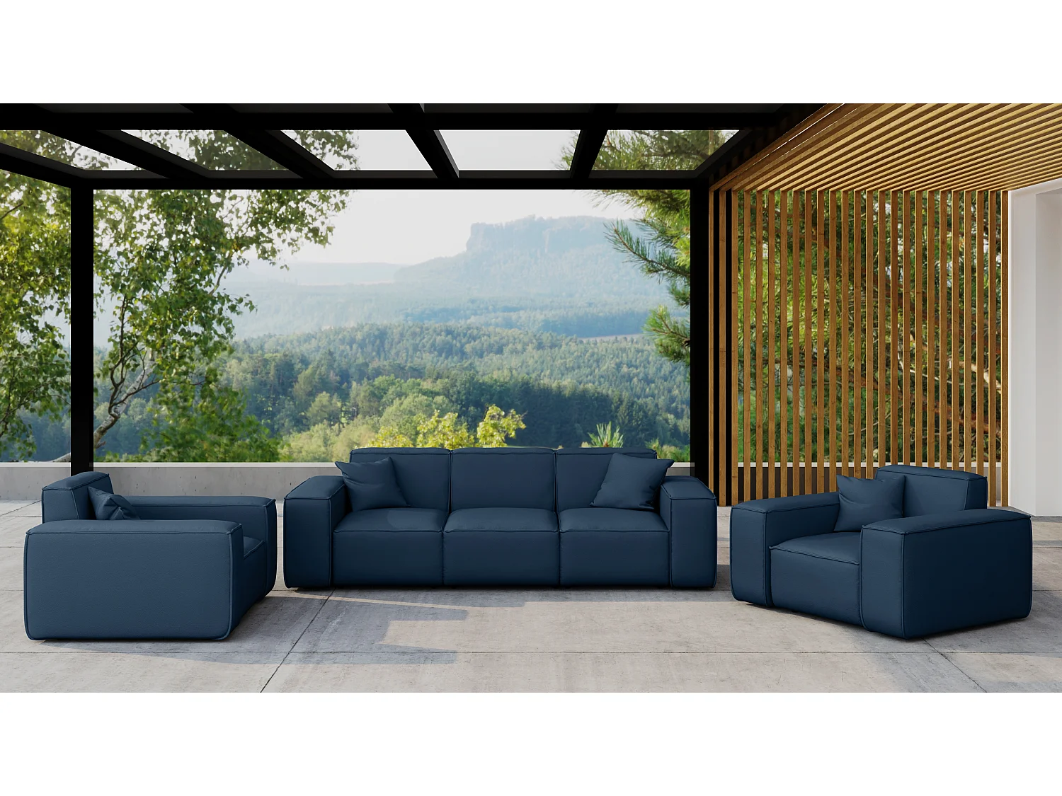 Salon de jardin 3+1+1 MALIBU, tissu ODYSSEY, bleu marine