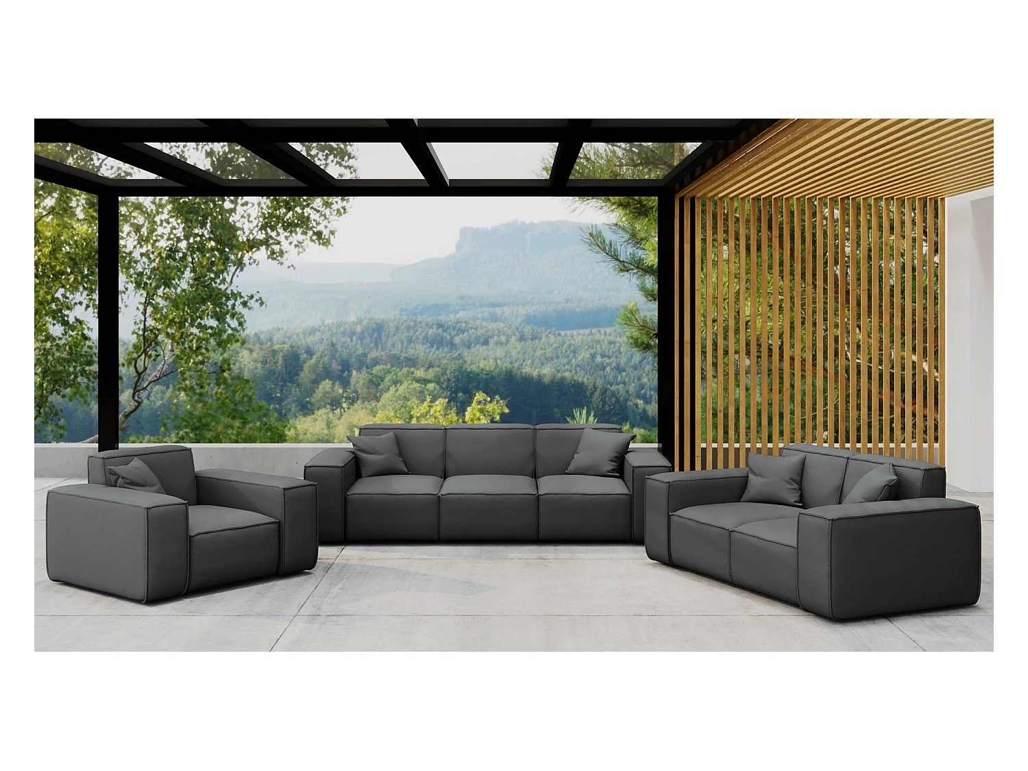 Gartenmöbel Set 3+2+1 MALIBU, Stoff ODYSSEY, Anthrazit