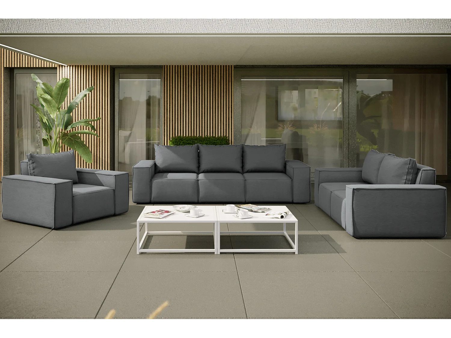 Gartenmöbel Set 3+2+1 SONNE, Stoff ARTIKEL, Grau