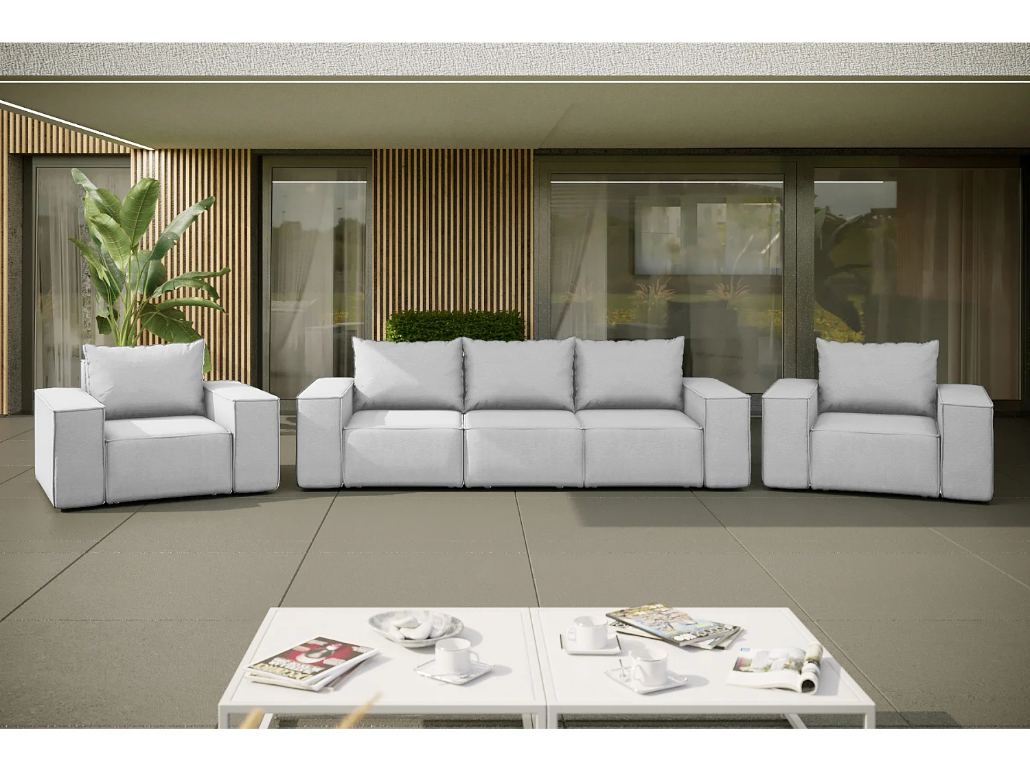 Salon de jardin 3+1+1 SUN, tissu ARTICLE, gris clair