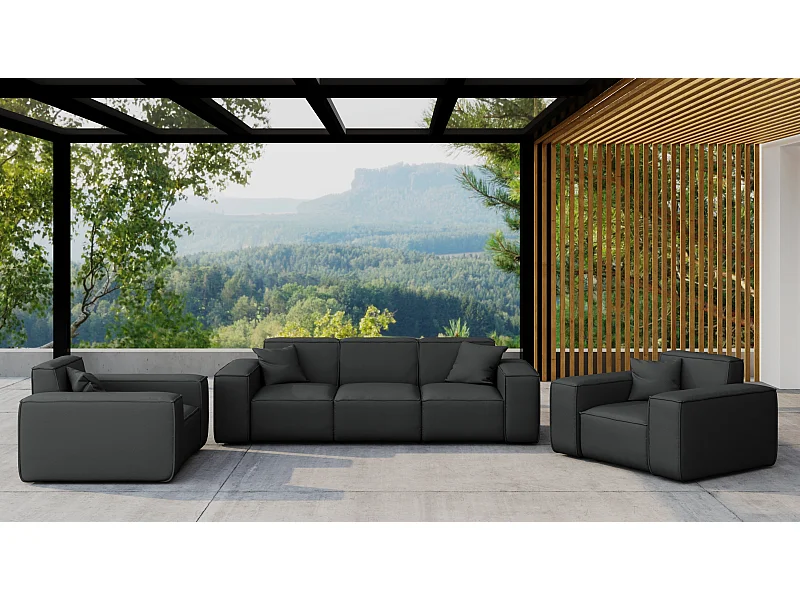 Salon de jardin 3+1+1 MALIBU, tissu ODYSSEY, noir