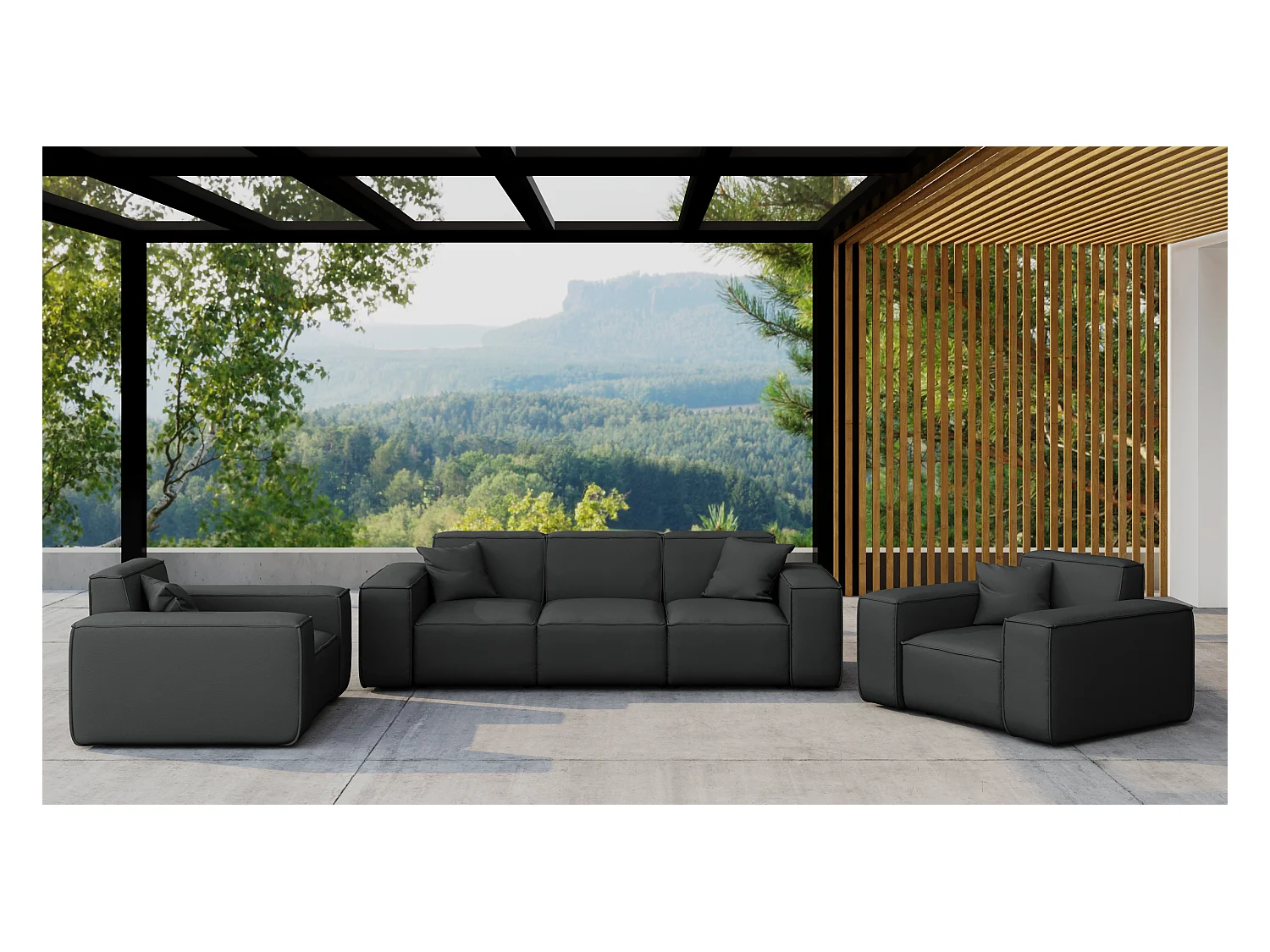 Gartenmöbel Set 3+1+1 MALIBU, Stoff ODYSSEY, Schwarz