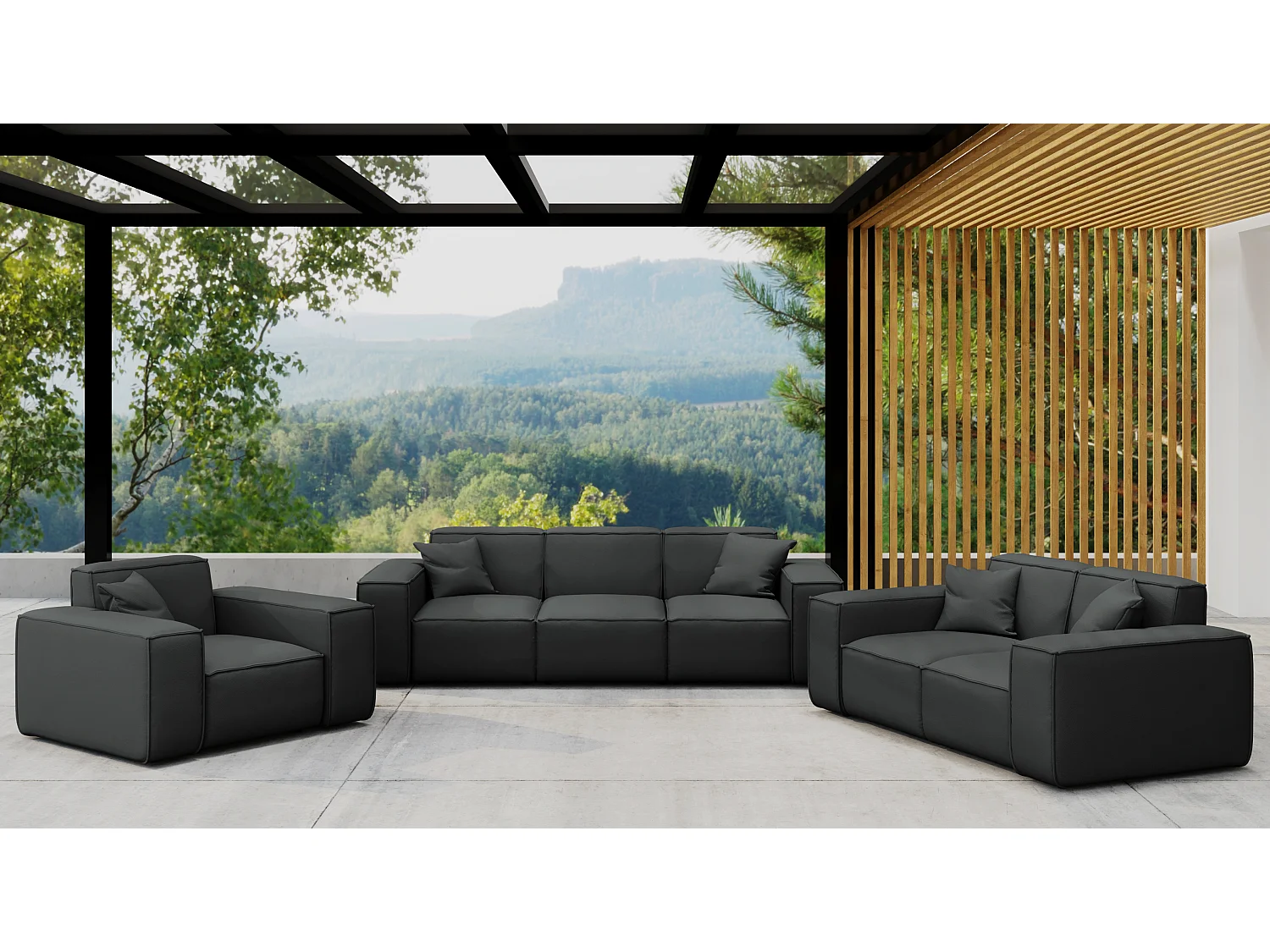 Salon de jardin 3+2+1 MALIBU, tissu ODYSSEY, noir