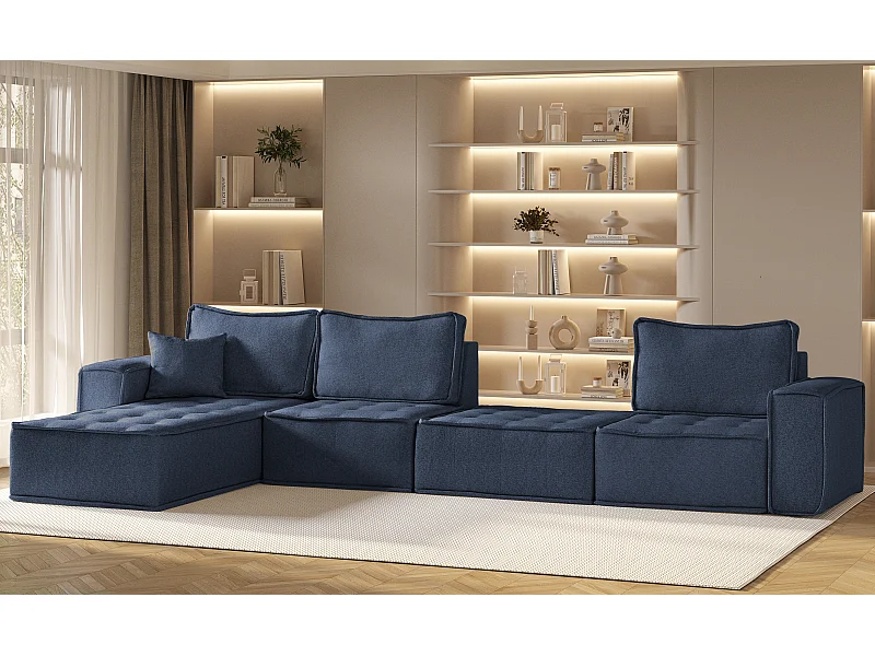 Ecksofa Bohoo XL L-form, Stoff Raven, Blau, Links