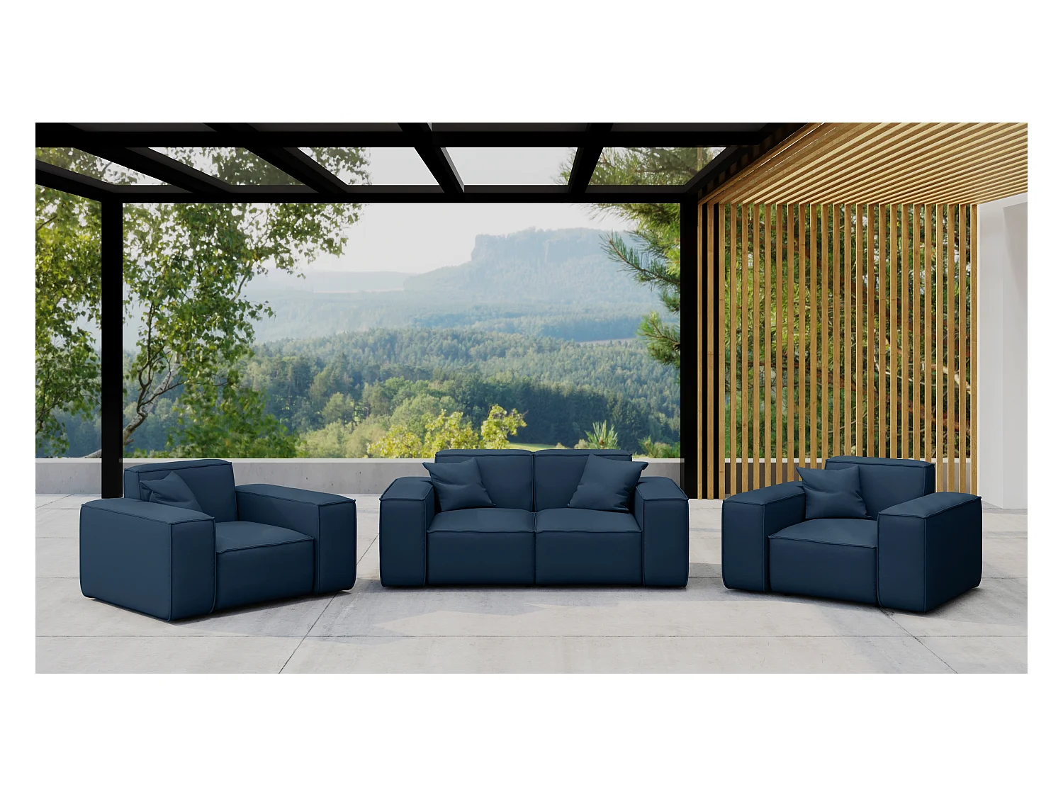 Tuinmeubelset 2+1+1 MALIBU, stof ODYSSEY, marineblauw